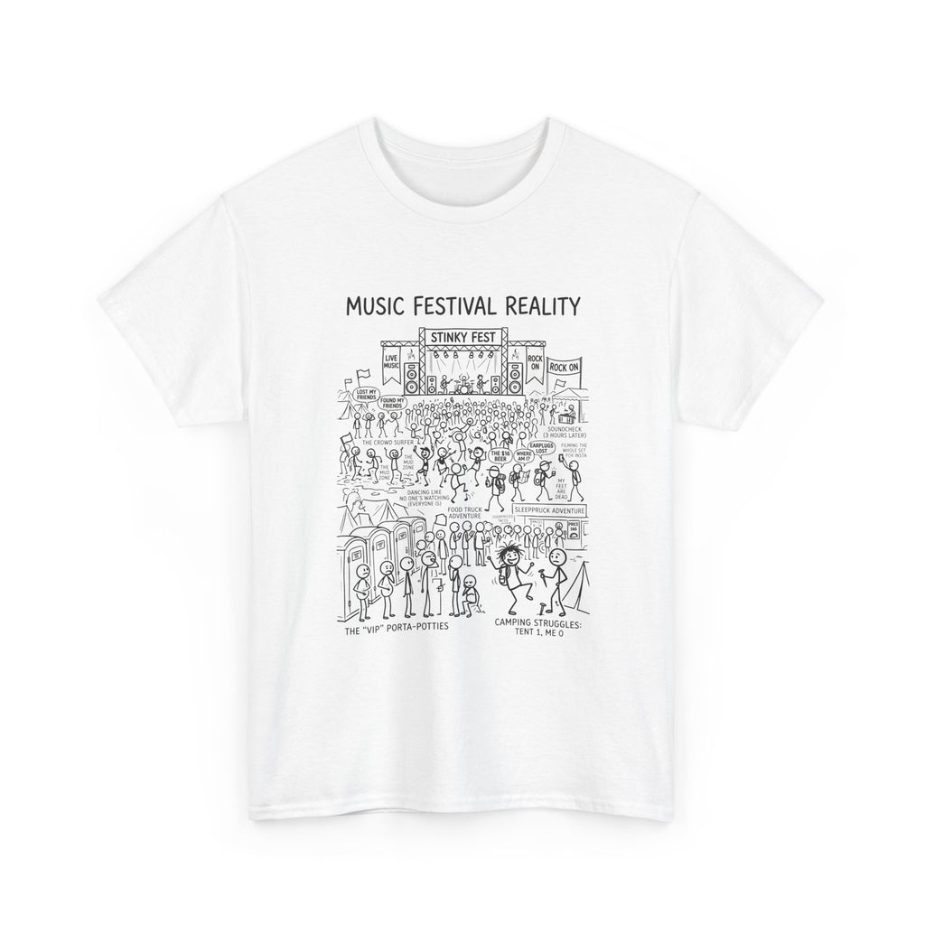 T-Shirt — "Music Festival Reality" Cartoon Illustration Tee