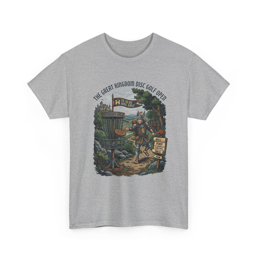 Medieval Disc Golf Adventure Tee — "The Great Kingdom Disc Golf Open" Graphic Shirt