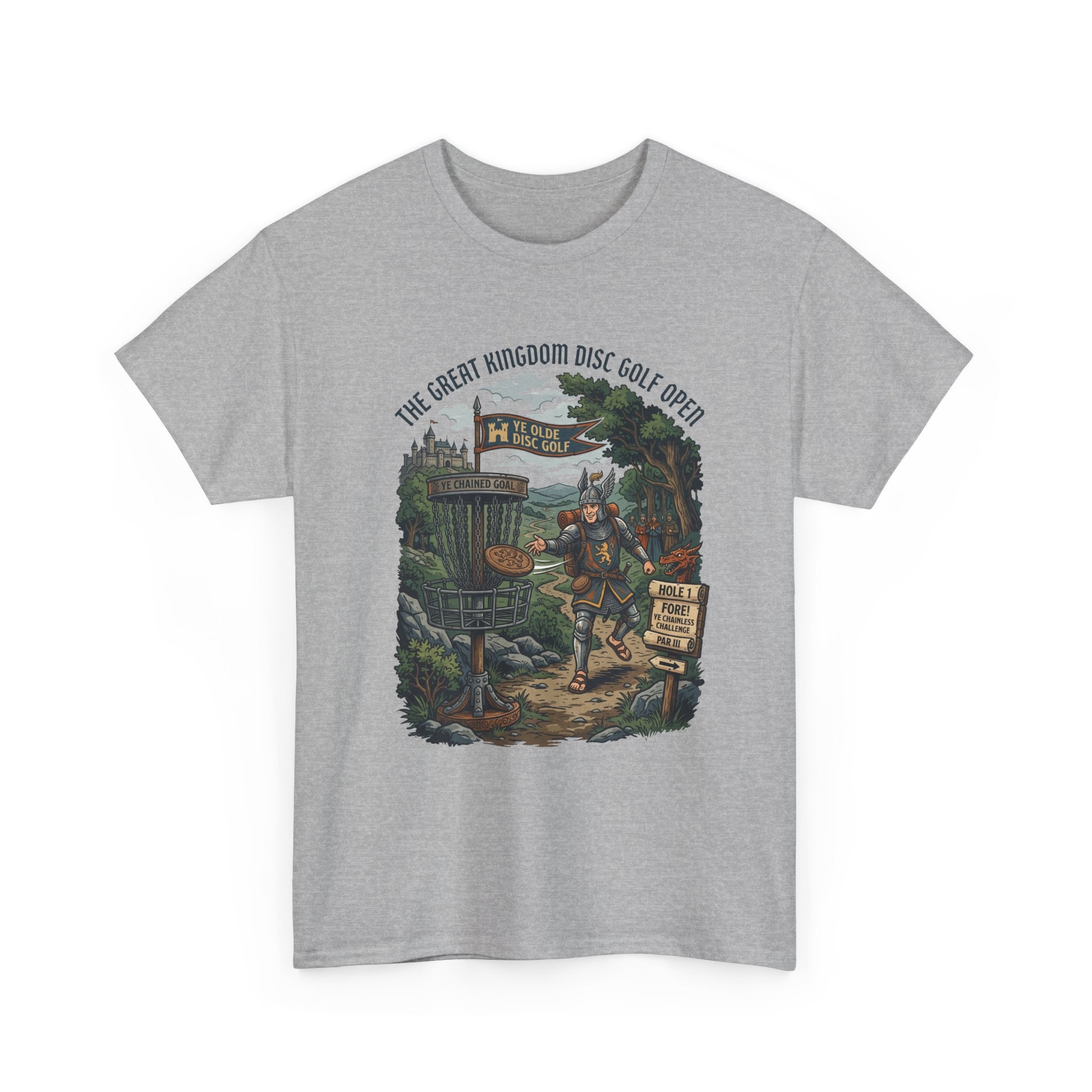 Medieval Disc Golf Adventure Tee — "The Great Kingdom Disc Golf Open" Graphic Shirt