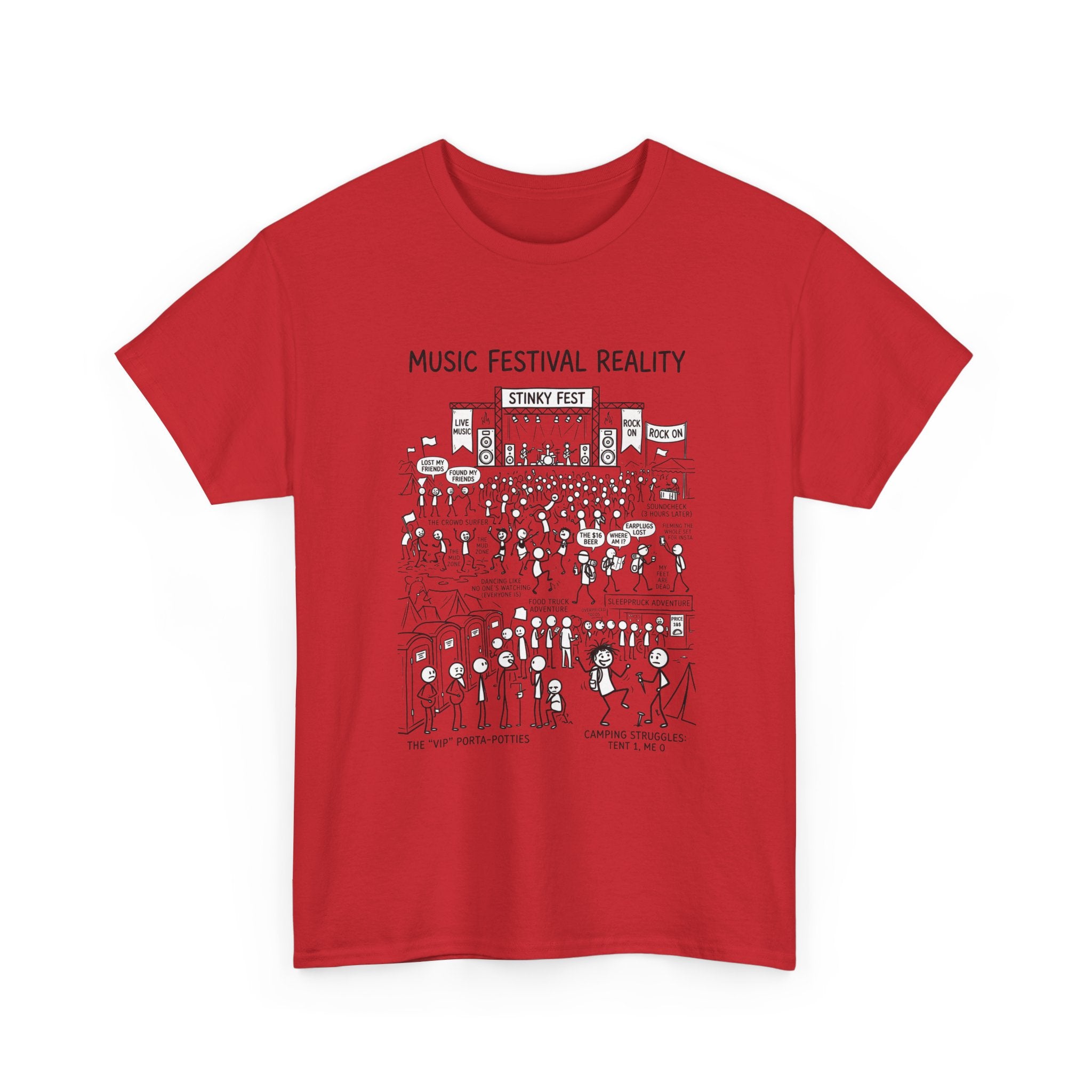 T-Shirt — "Music Festival Reality" Cartoon Illustration Tee