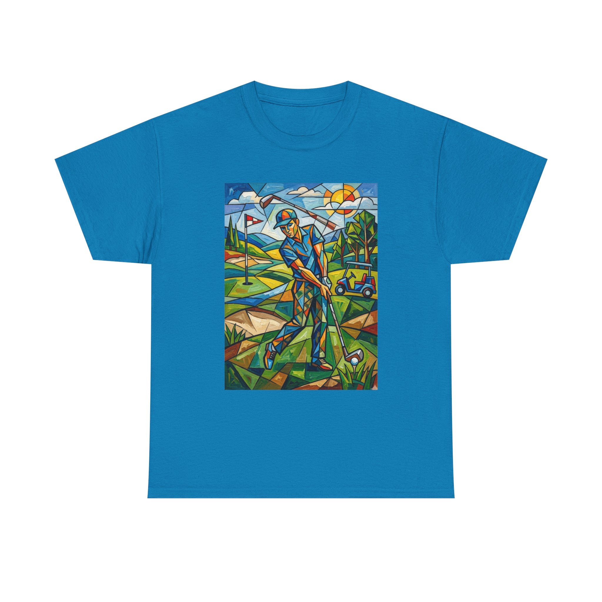 Golf Stained Glass Art Tee — Colorful Golfer Graphic T-Shirt