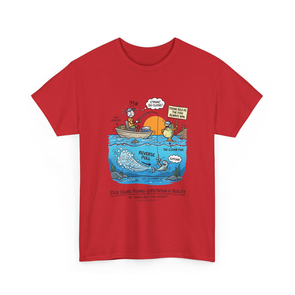 Fishing Cartoon T-Shirt — 'Reverse Take' Sunset Boating Tee