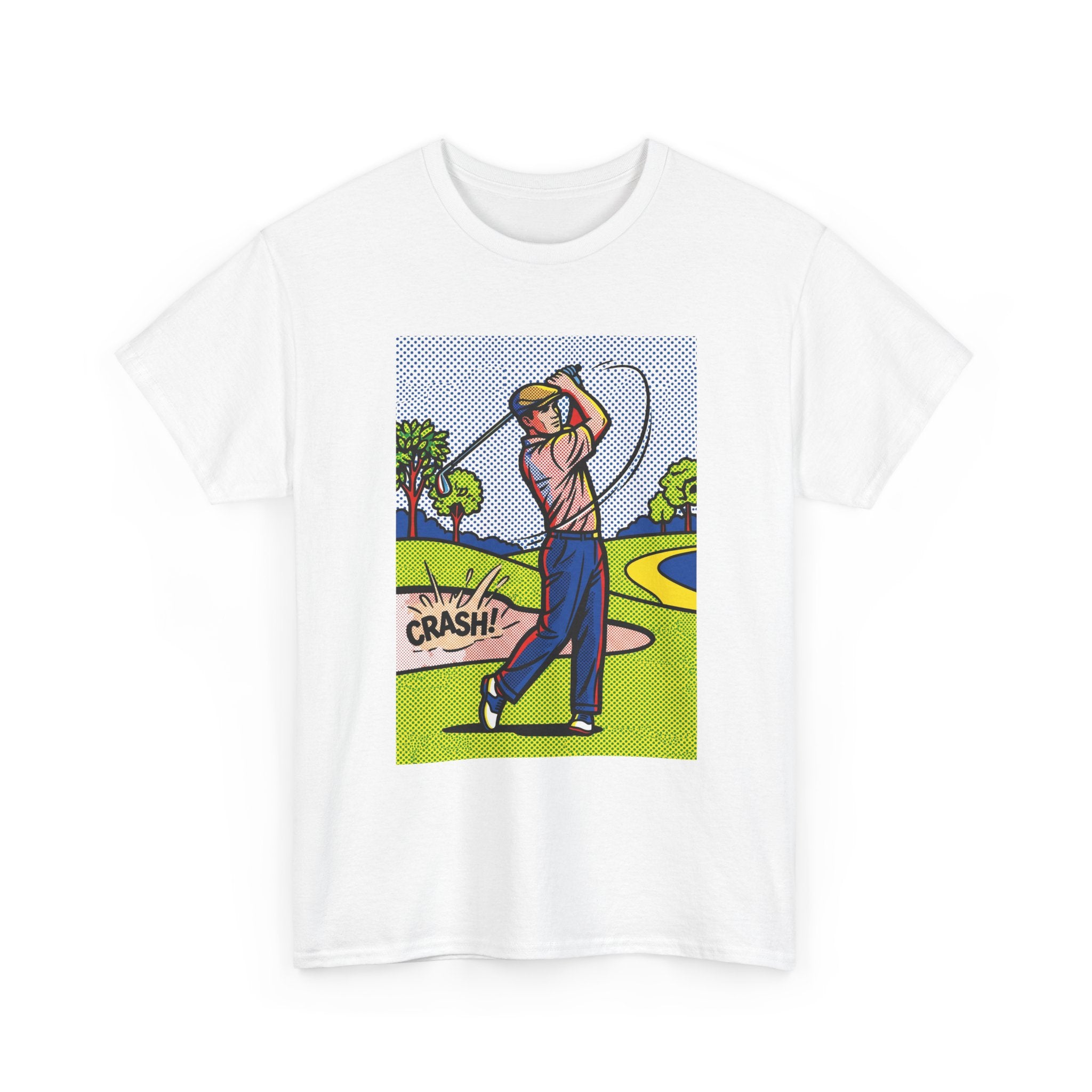 Golf Swing Pop Art T-Shirt — Vintage Comic 'Crash!' Graphic Tee