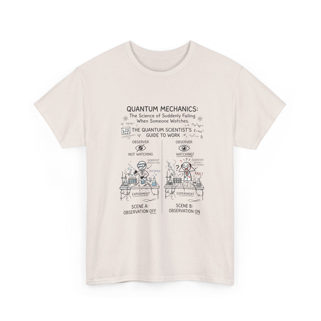 Quantum Mechanics Cartoon T‑Shirt — Funny Science Diagram Tee