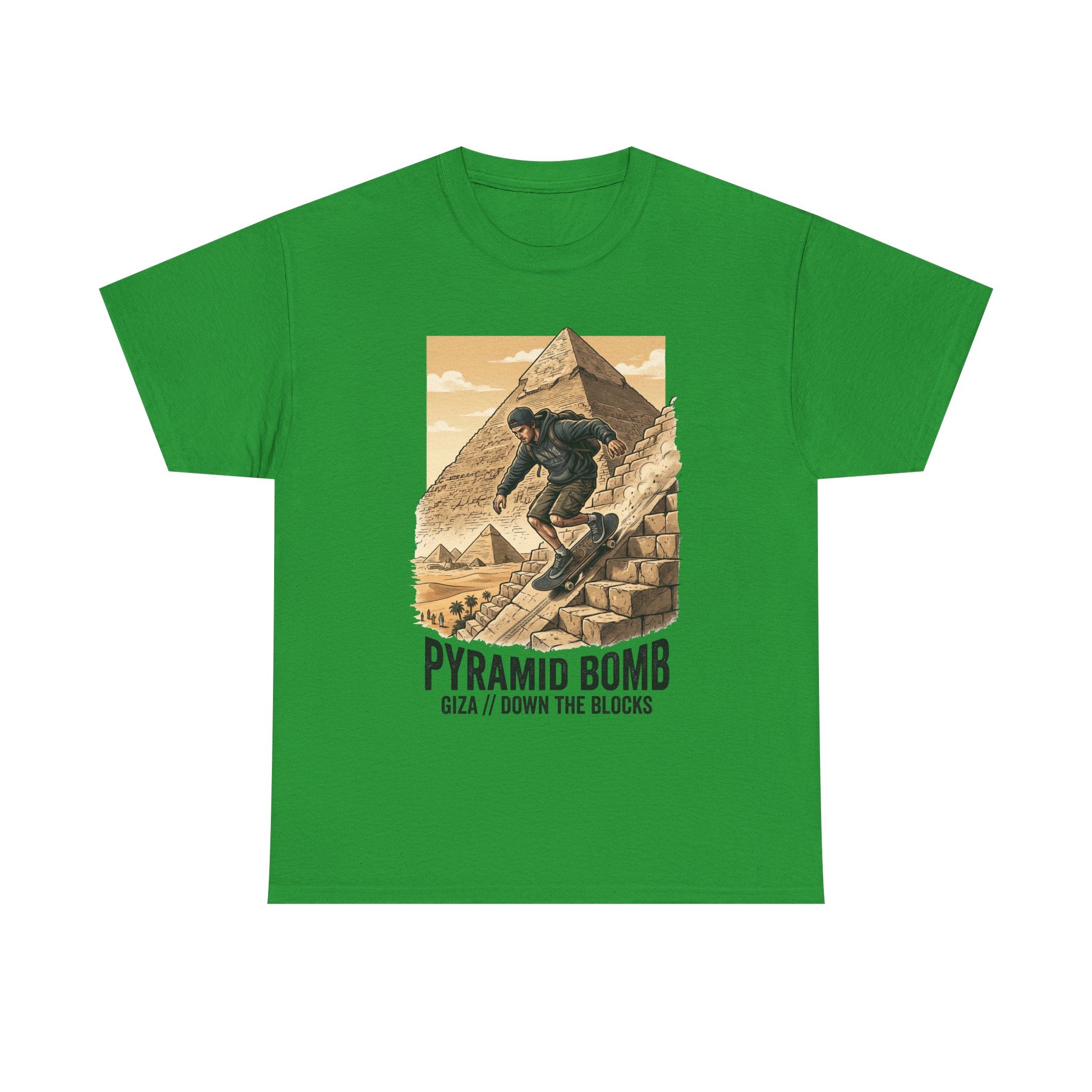 Pyramid Bomb Skateboarding T-Shirt — "Pyramid Bomb: Giza / Down The Blocks" Vintage Skate Tee