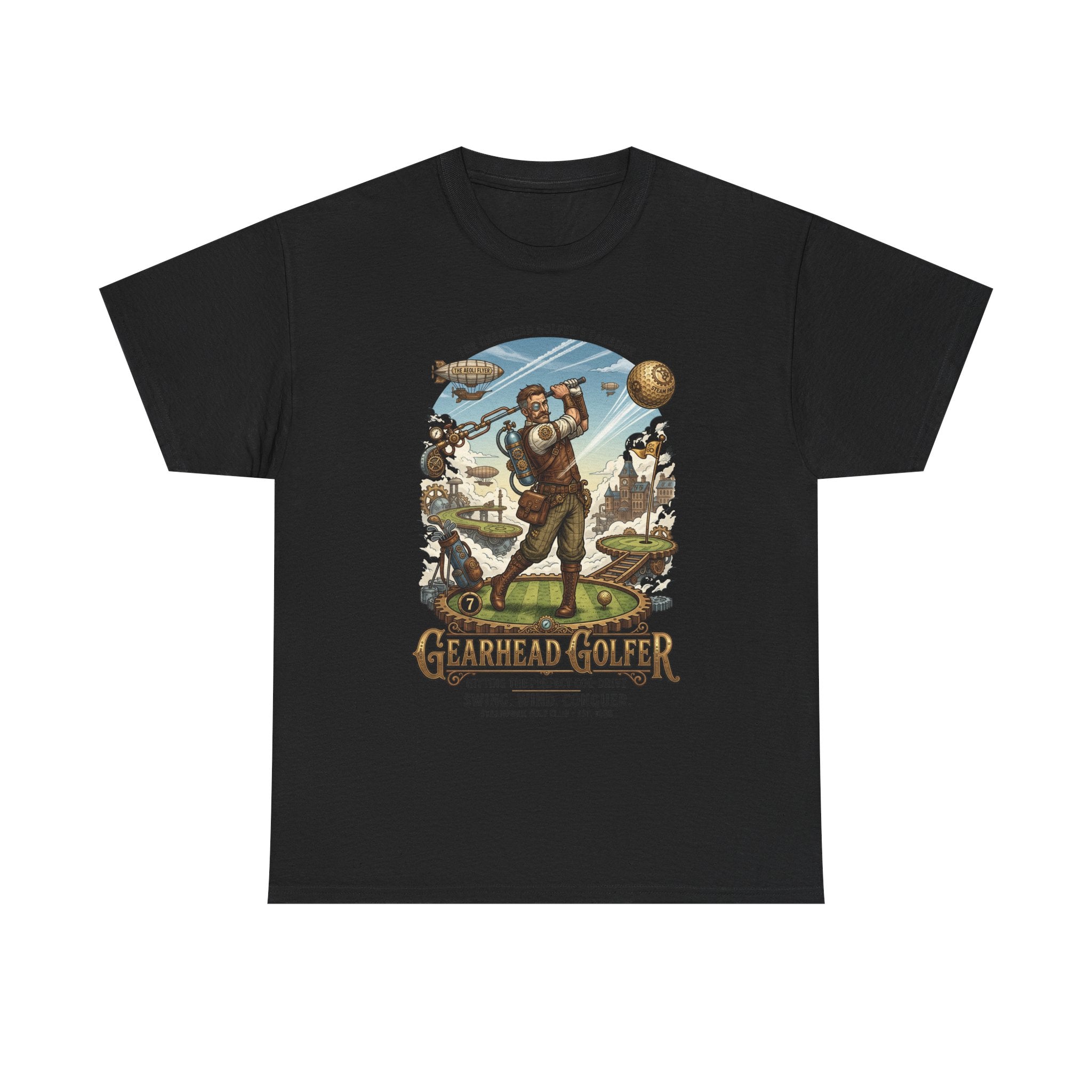 Steampunk Golf T-Shirt - 'Gearhead Golfer' Vintage Car & Golf Humor Tee