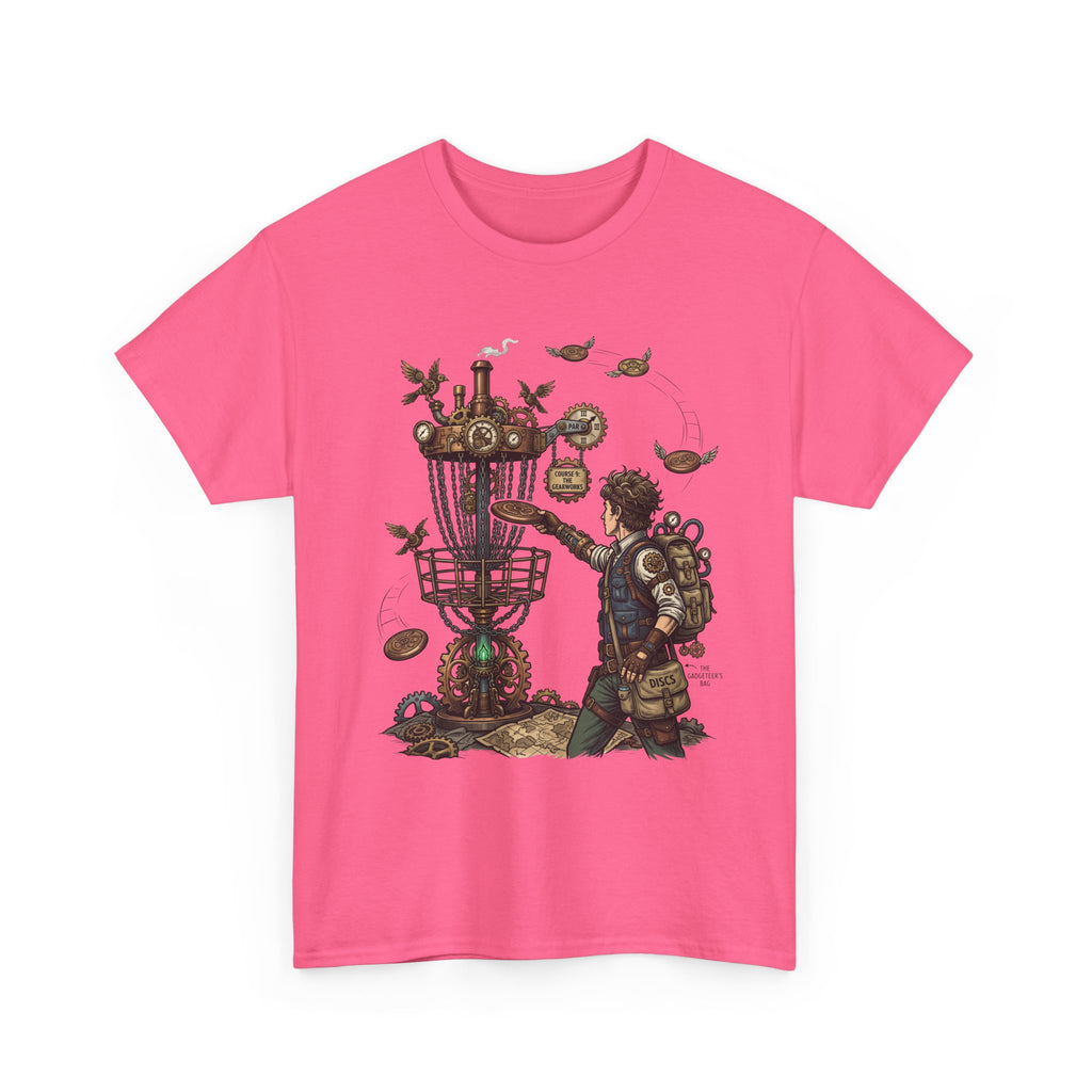 Disc Golf Adventure T‑Shirt — Steampunk Player & Birdie Basket Graphic Tee