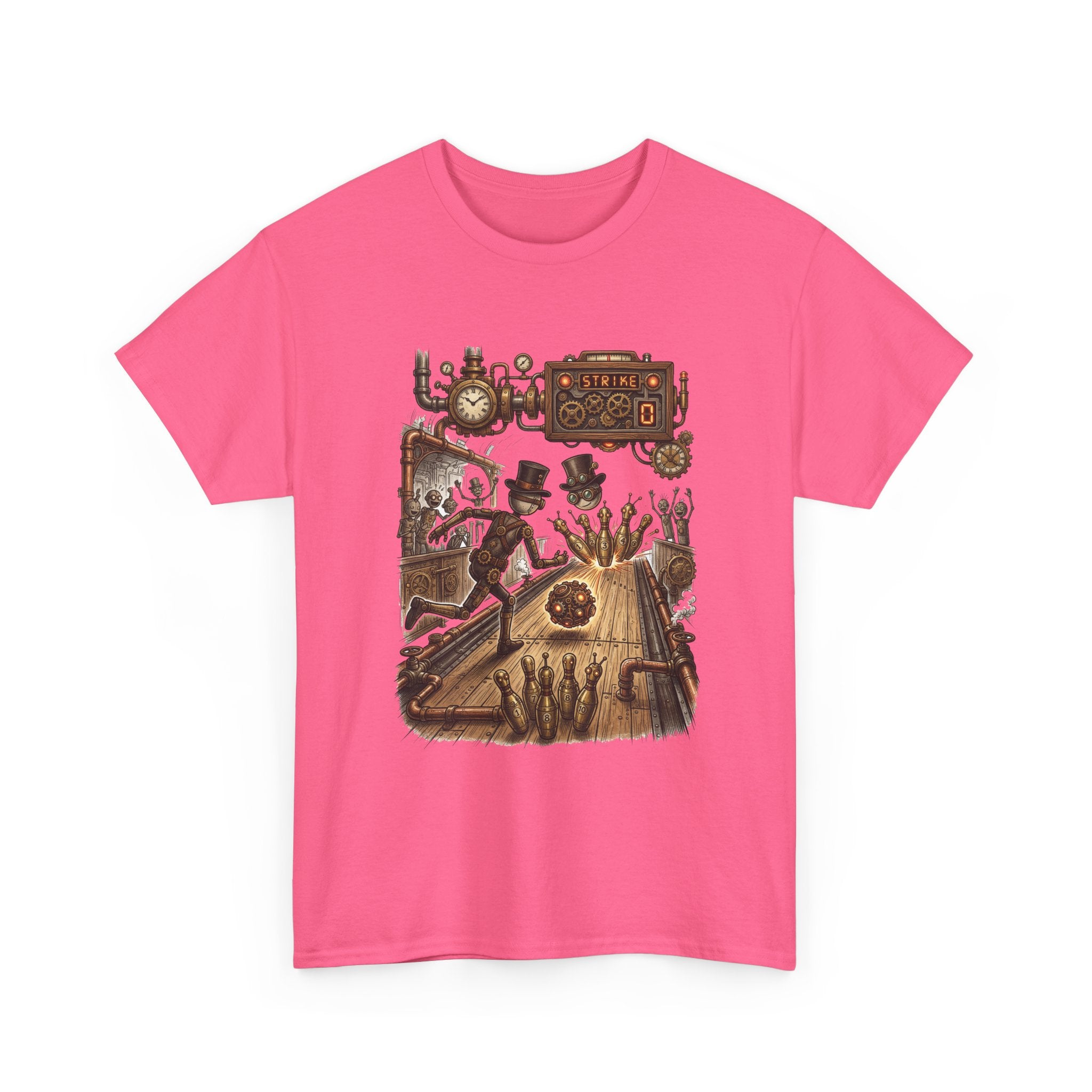 Steampunk Bowling T-Shirt — Vintage Train & Gears Graphic Tee