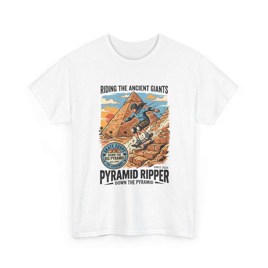 Pyramid Skateboarder T-Shirt — 'Riding the Ancient Giants' Vintage Surf Graphic
