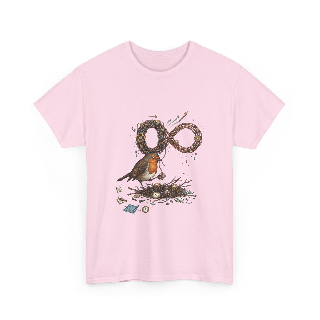 Robin & Infinity Symbol Tee — Nature-Inspired Bird Nest Graphic Shirt idk