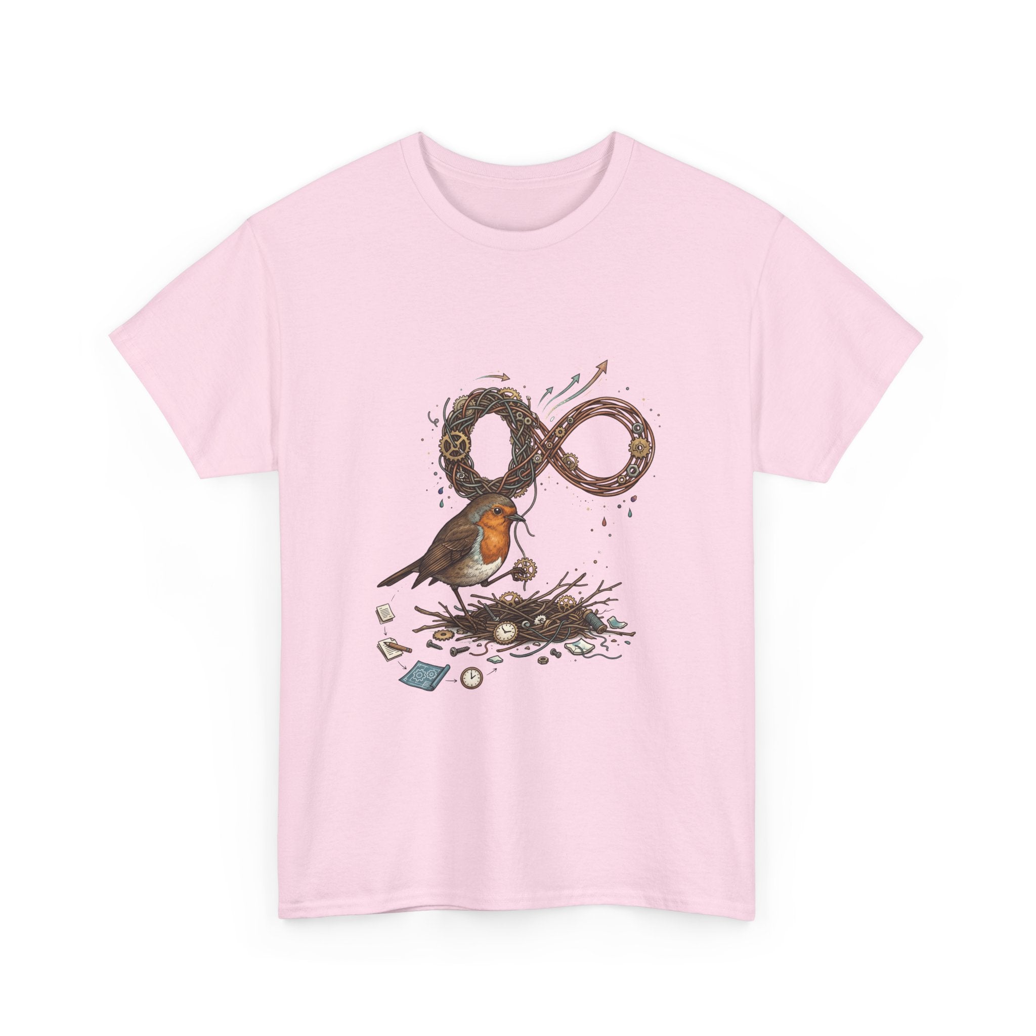 Robin & Infinity Symbol Tee — Nature-Inspired Bird Nest Graphic Shirt idk