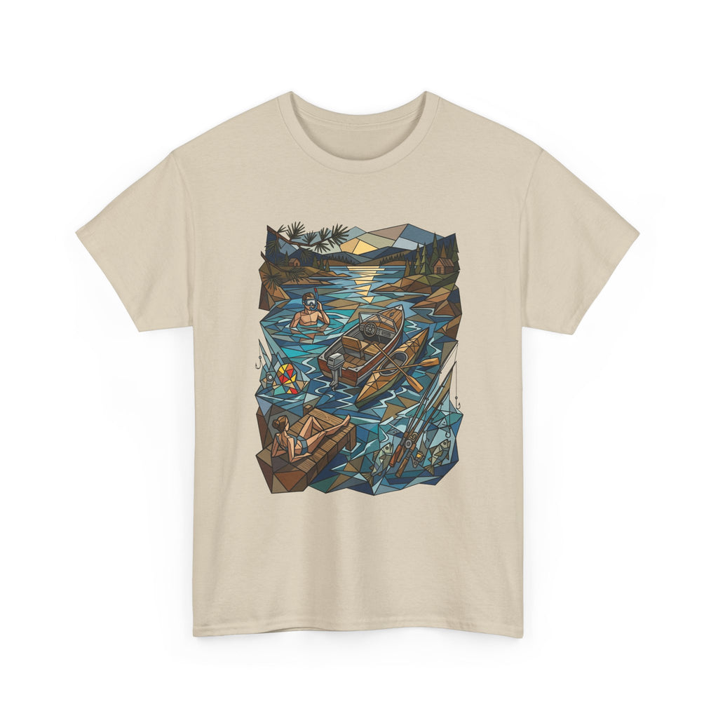 Fishing River Scene T-Shirt — Scenic Canoe & Rowboat Lake Outdoor Adventure Tee
