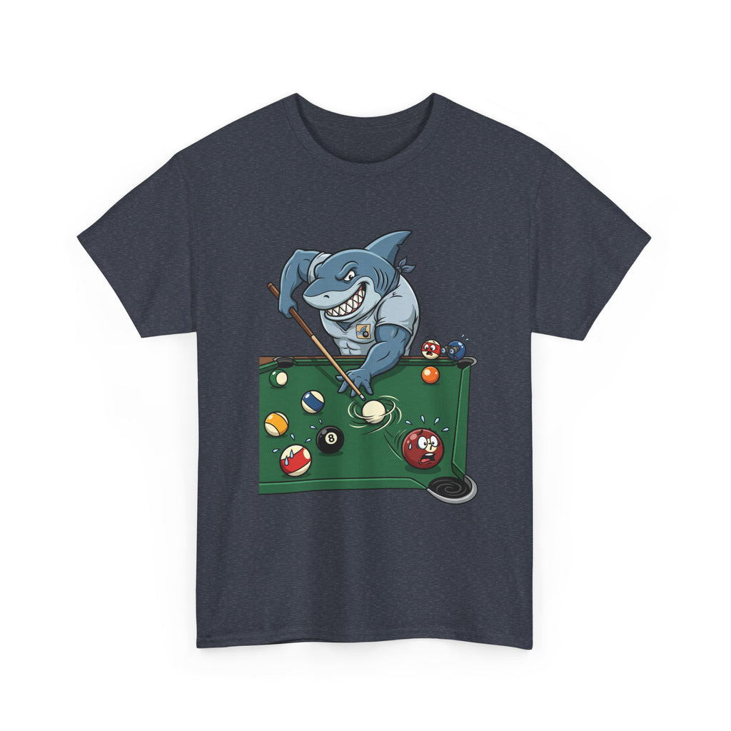 Shark Playing Pool T‑Shirt — Funny Billiards Shark Graphic Tee
