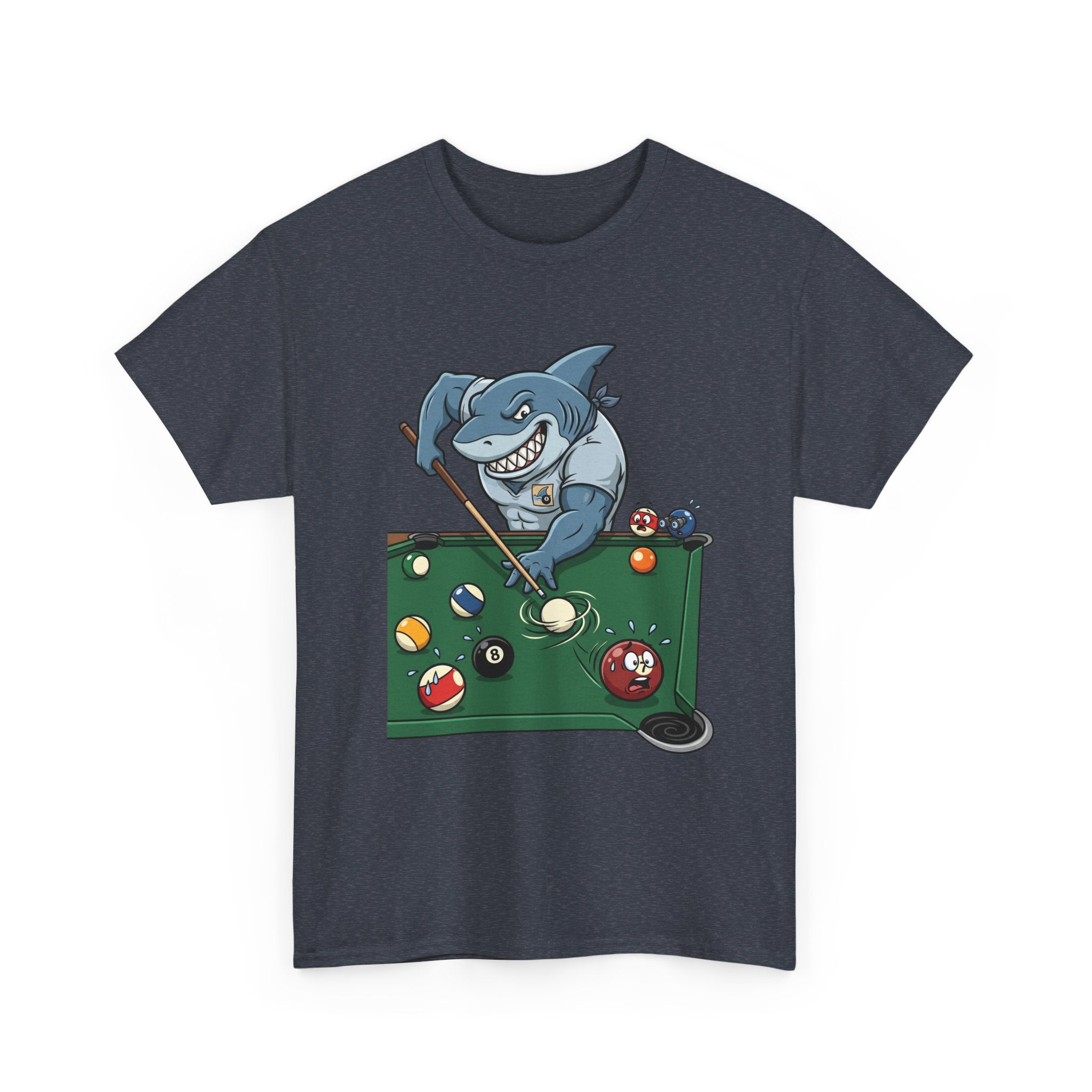 Shark Playing Pool T‑Shirt — Funny Billiards Shark Graphic Tee