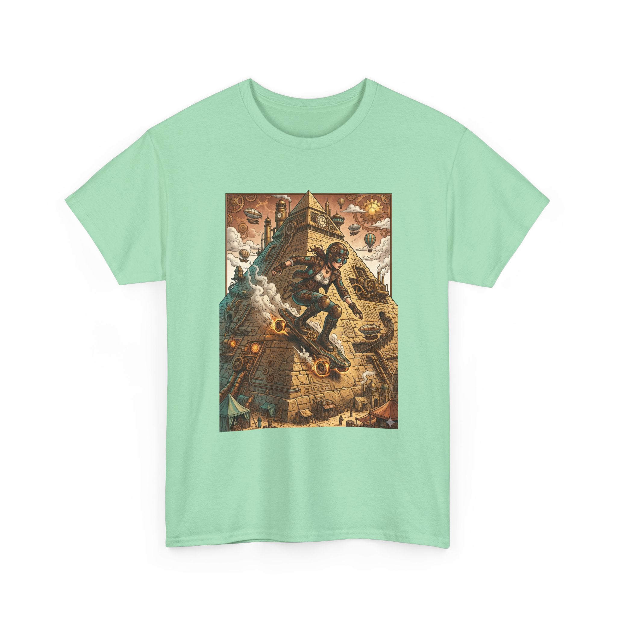 Steampunk Girl Skateboarder Art Print Tee Pyramid
