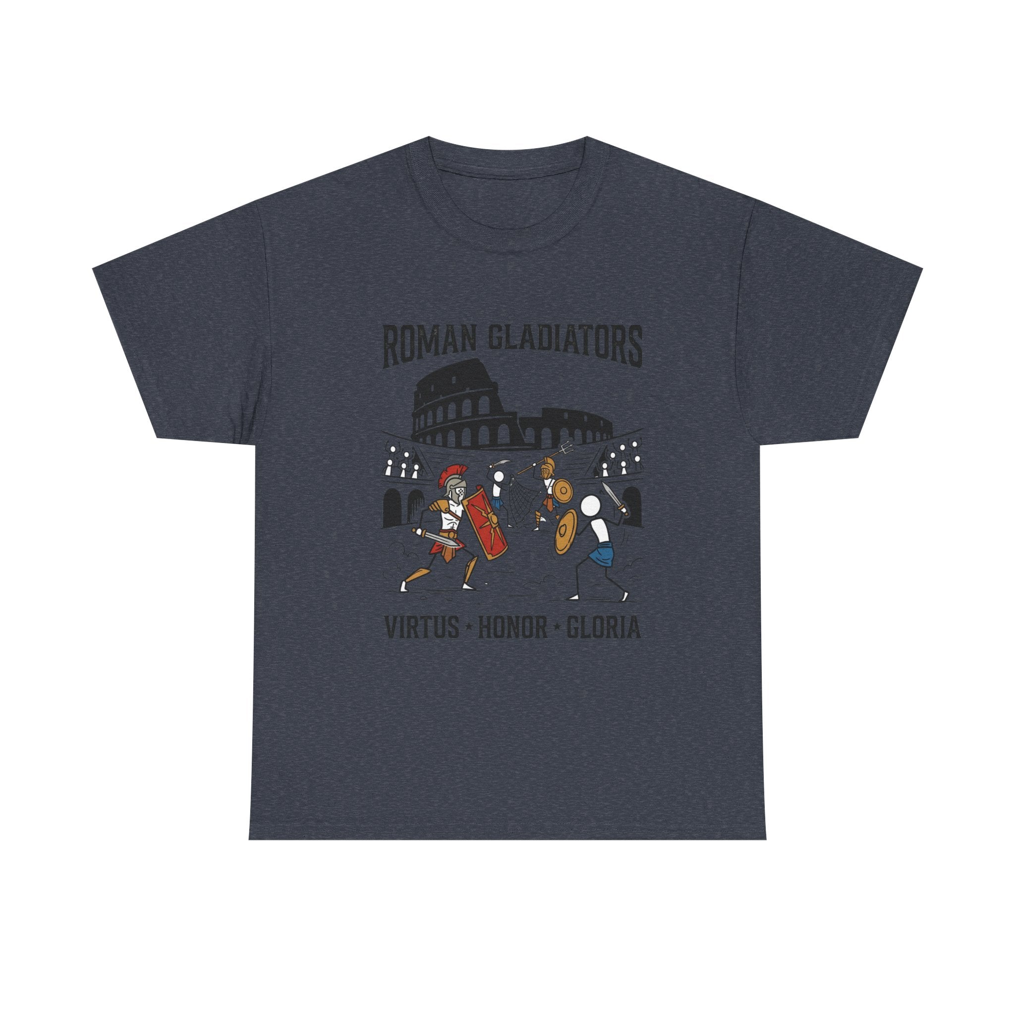 Roman Gladiators T-Shirt — Colosseum Design with "Virtus • Honor • Gloria"