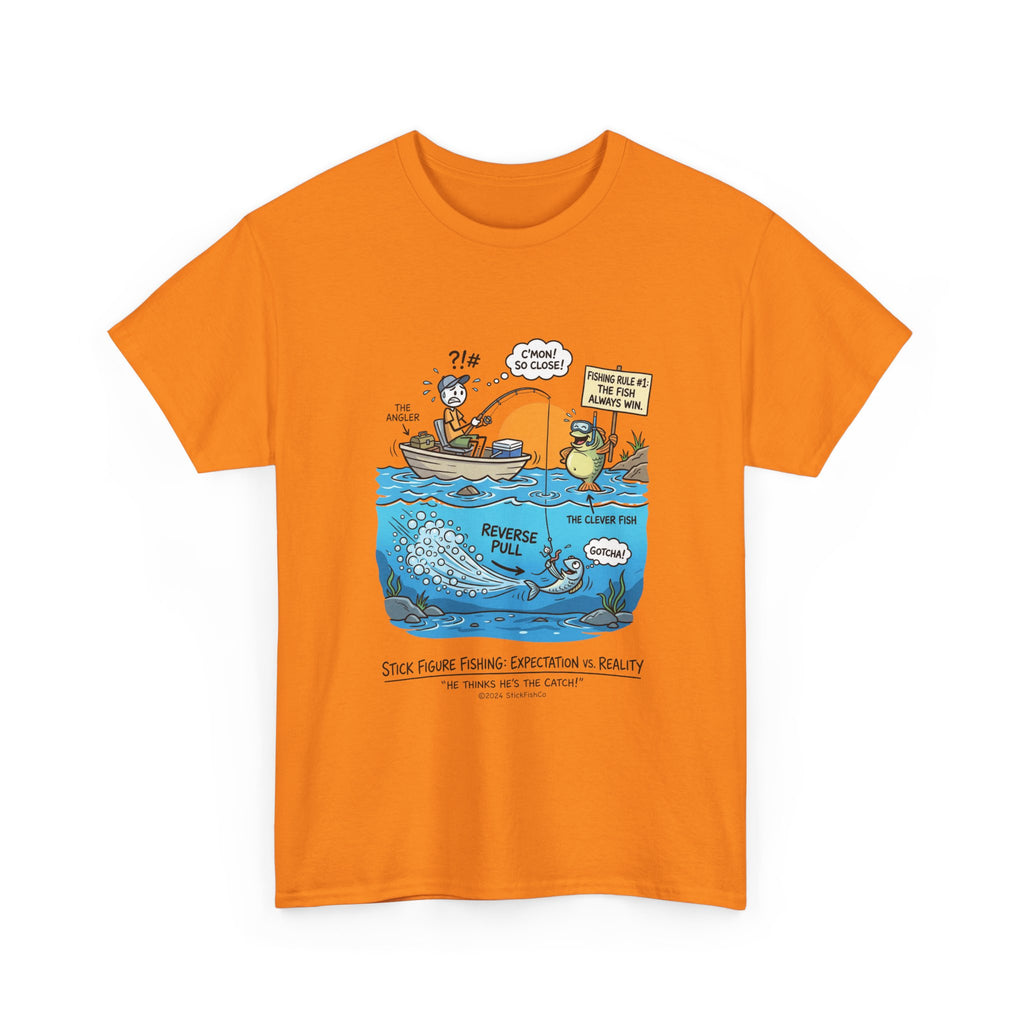 Fishing Cartoon T-Shirt — 'Reverse Take' Sunset Boating Tee