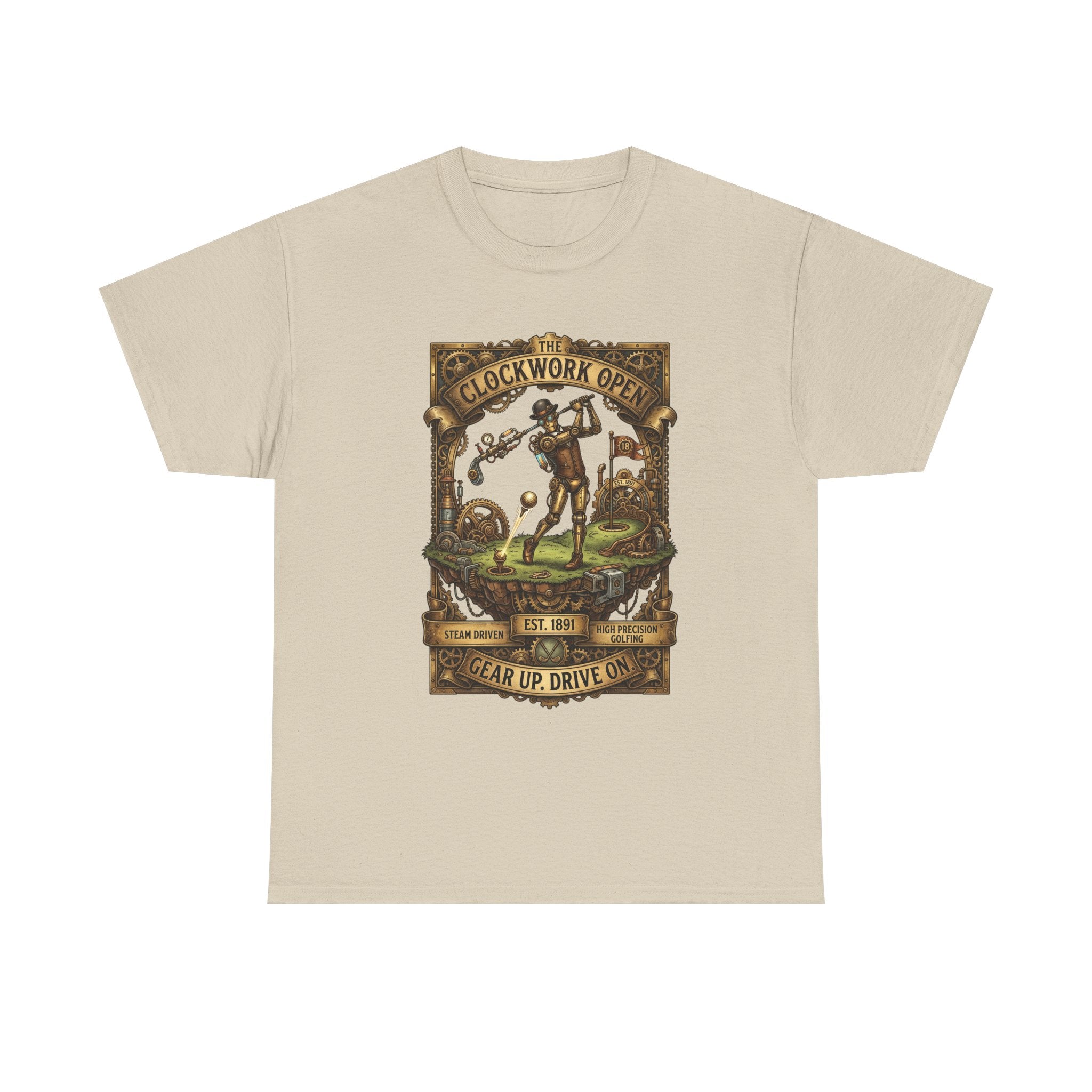 Steampunk Golf Tee — Vintage Mechanical Tin Man Graphic T-Shirt