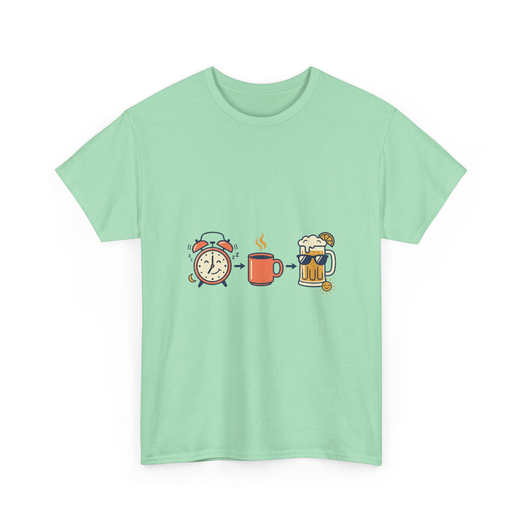 Day Drinking Tee — Alarm, Coffee & Beer Cute Icon Trio Graphic Shirt