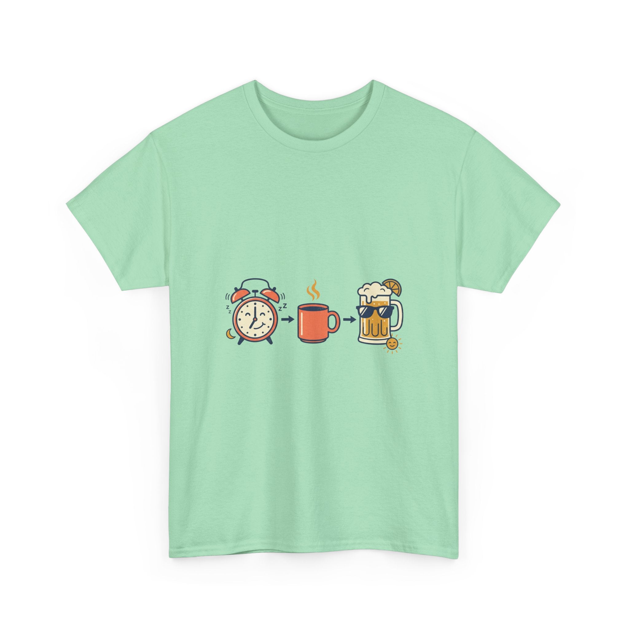 Day Drinking Tee — Alarm, Coffee & Beer Cute Icon Trio Graphic Shirt