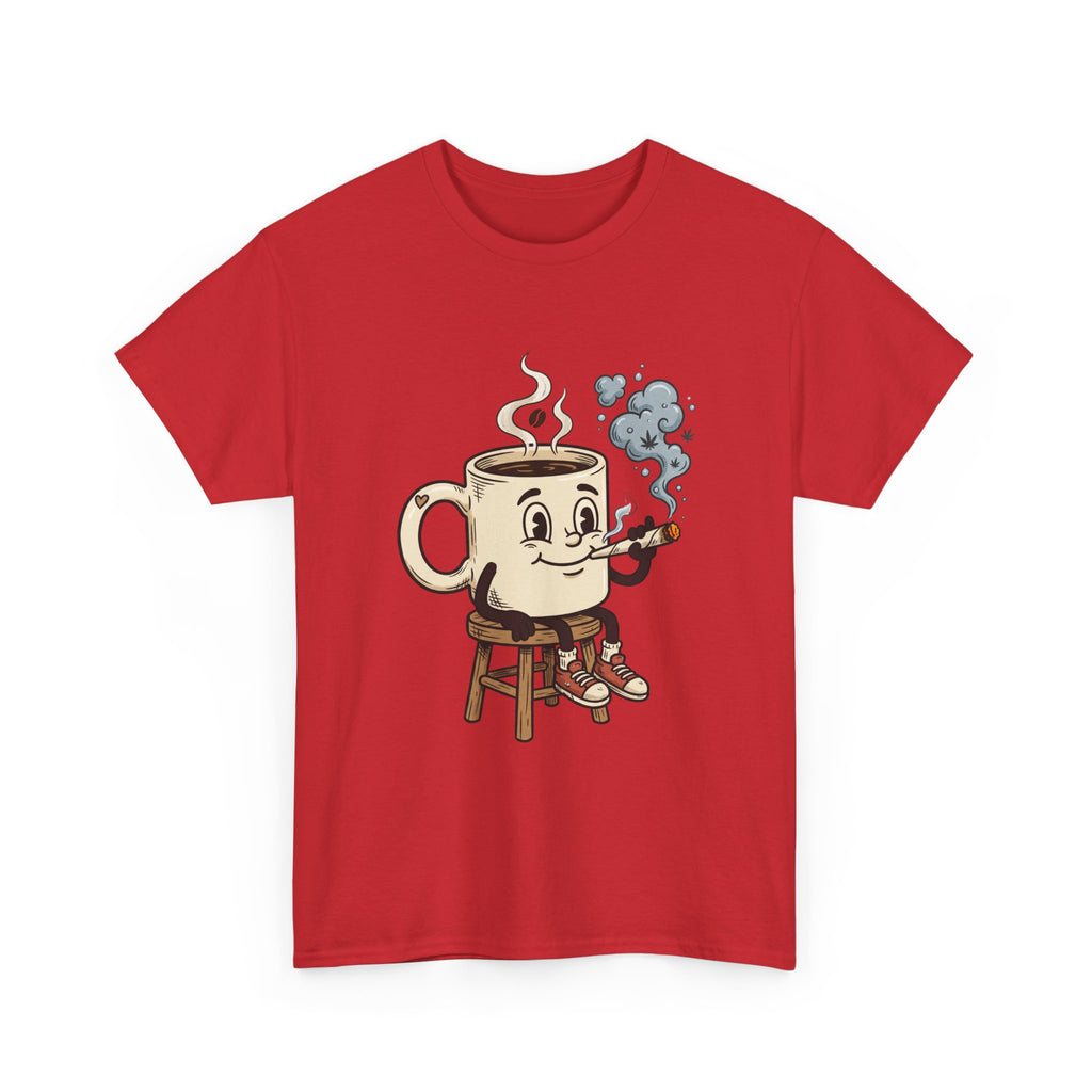 Coffee and a joint Character Tee — Retro Smiling Cup Smoking weed Graphic T-Shirt