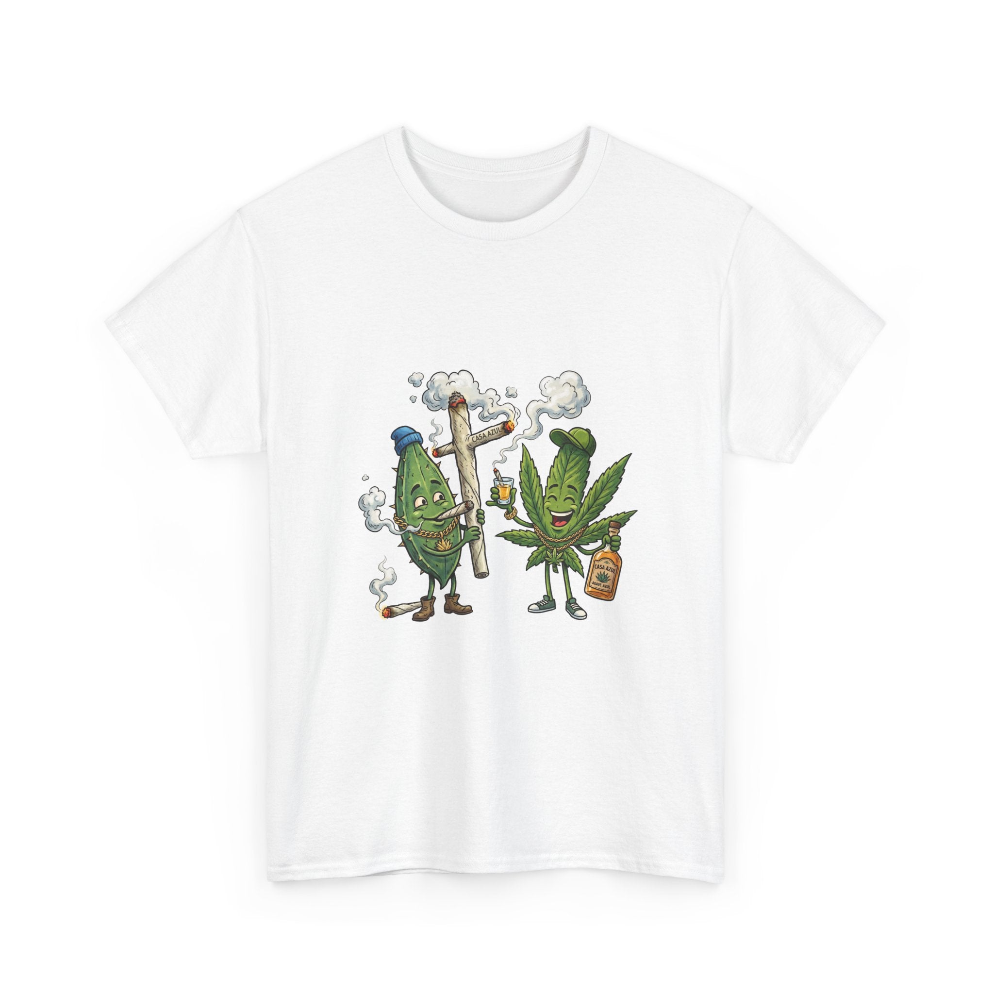 1 Tequila & Cannabis Buds Cartoon Tee — Funny Smoking Weed Plant Graphic T-Shirt
