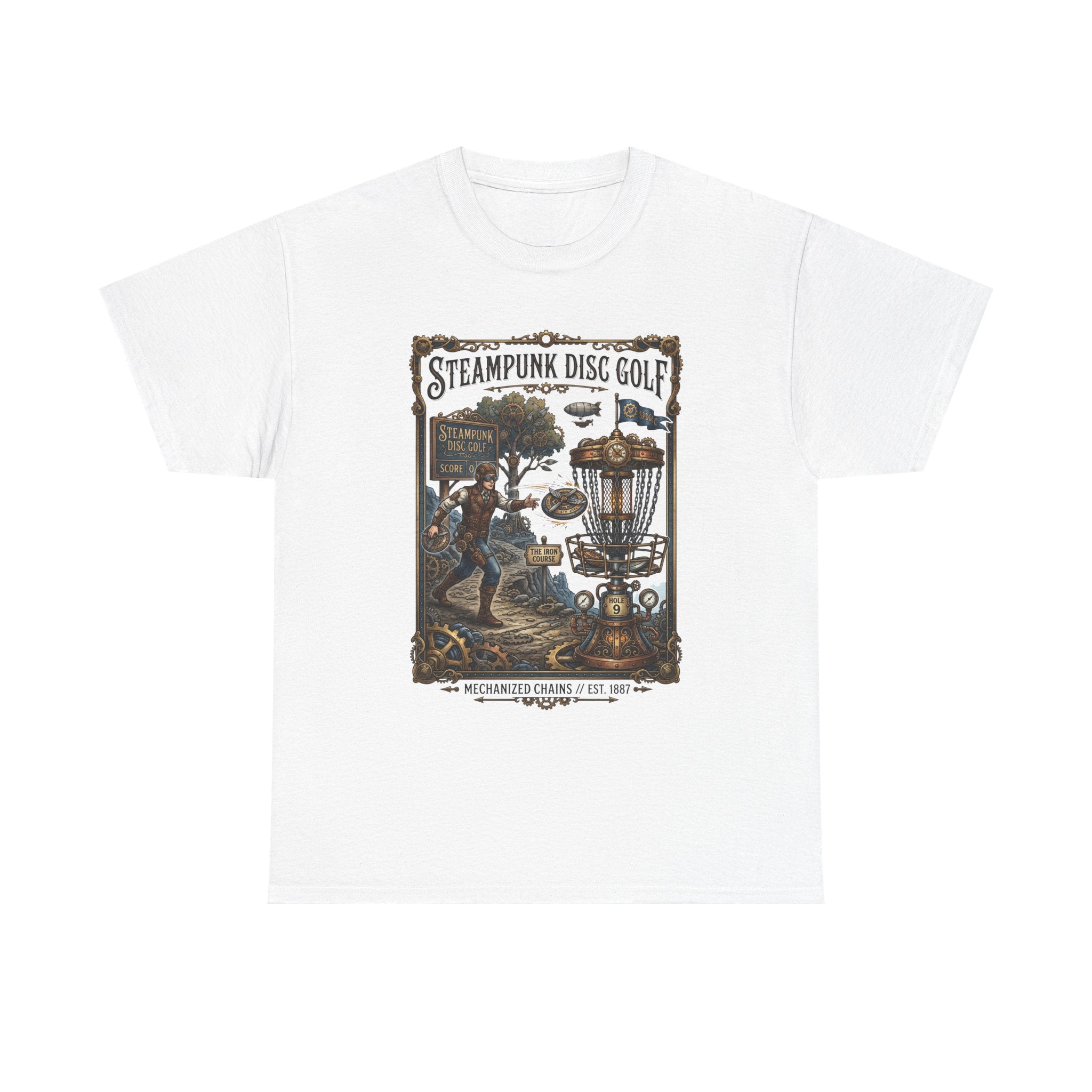 Steampunk Disc Golf T-Shirt — Vintage Victorian Disc Golf Poster Tee