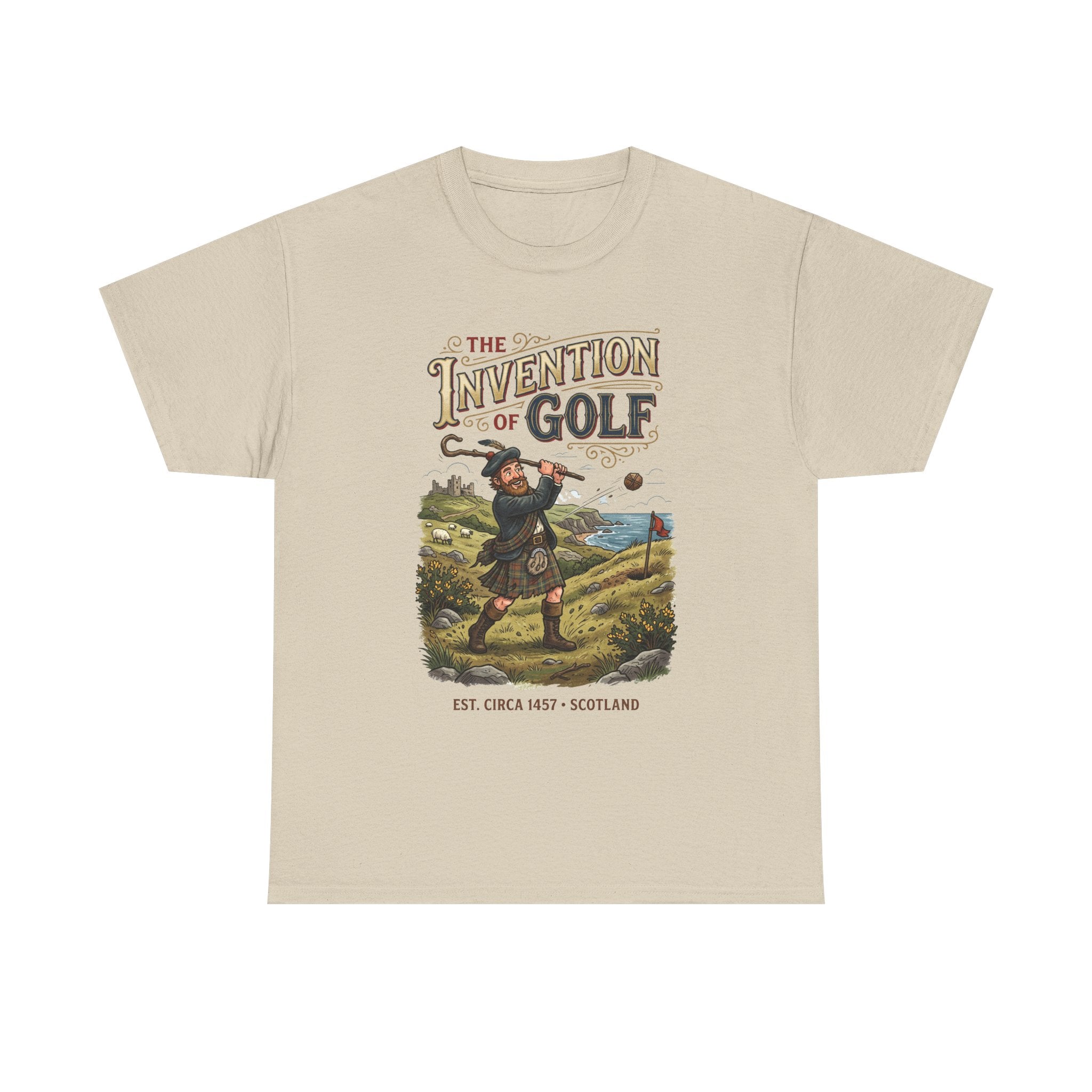 Golf T-Shirt — "The Invention of Golf" Vintage Scotland Design