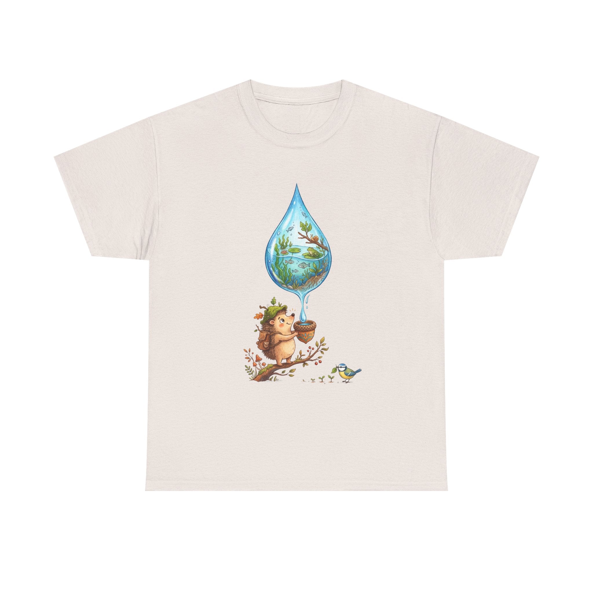 Eco Hedgehog Water Drop T‑Shirt — Wildlife Nature Illustration