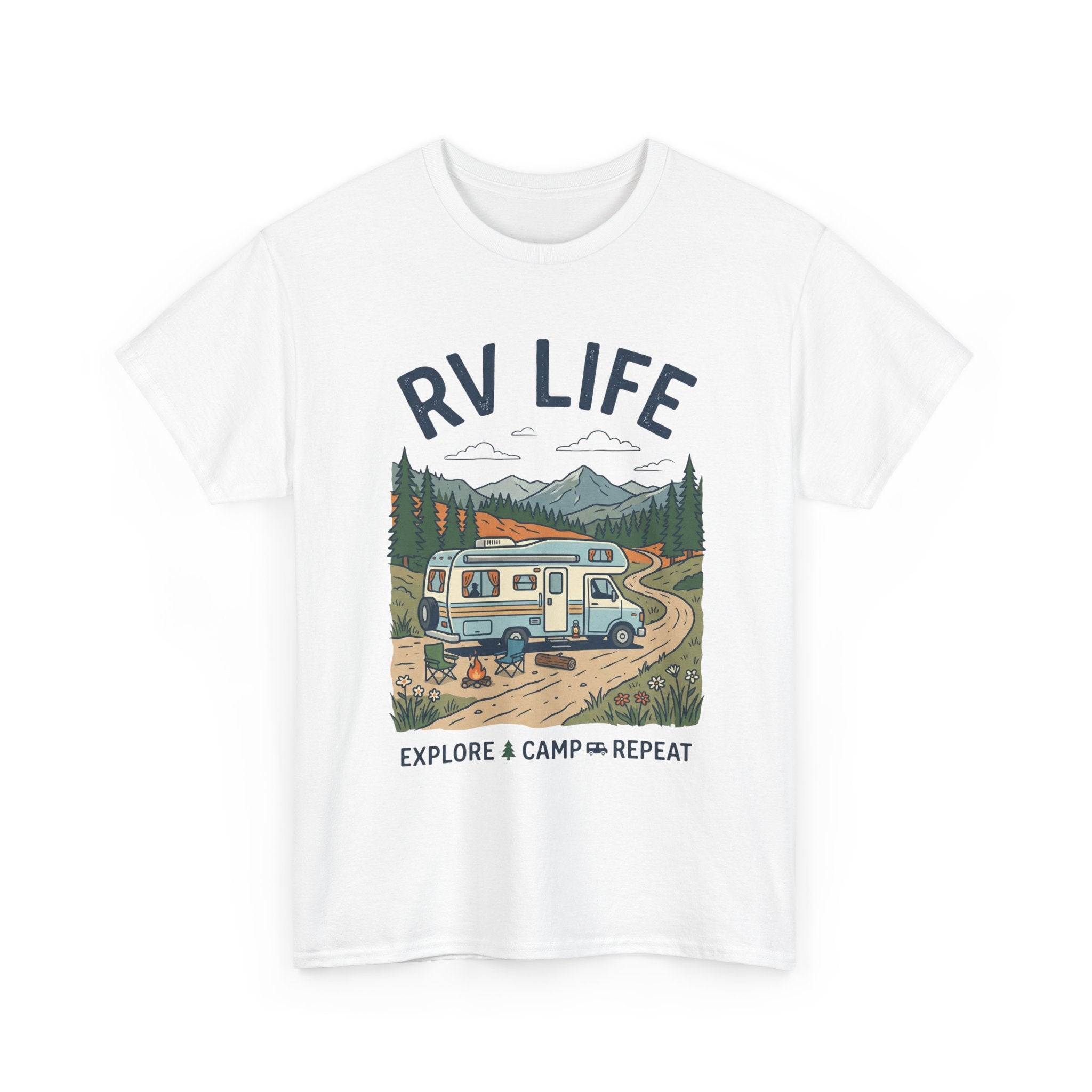 RV Life T-Shirt - Explore & Camp Repeat Vintage Camper Tee