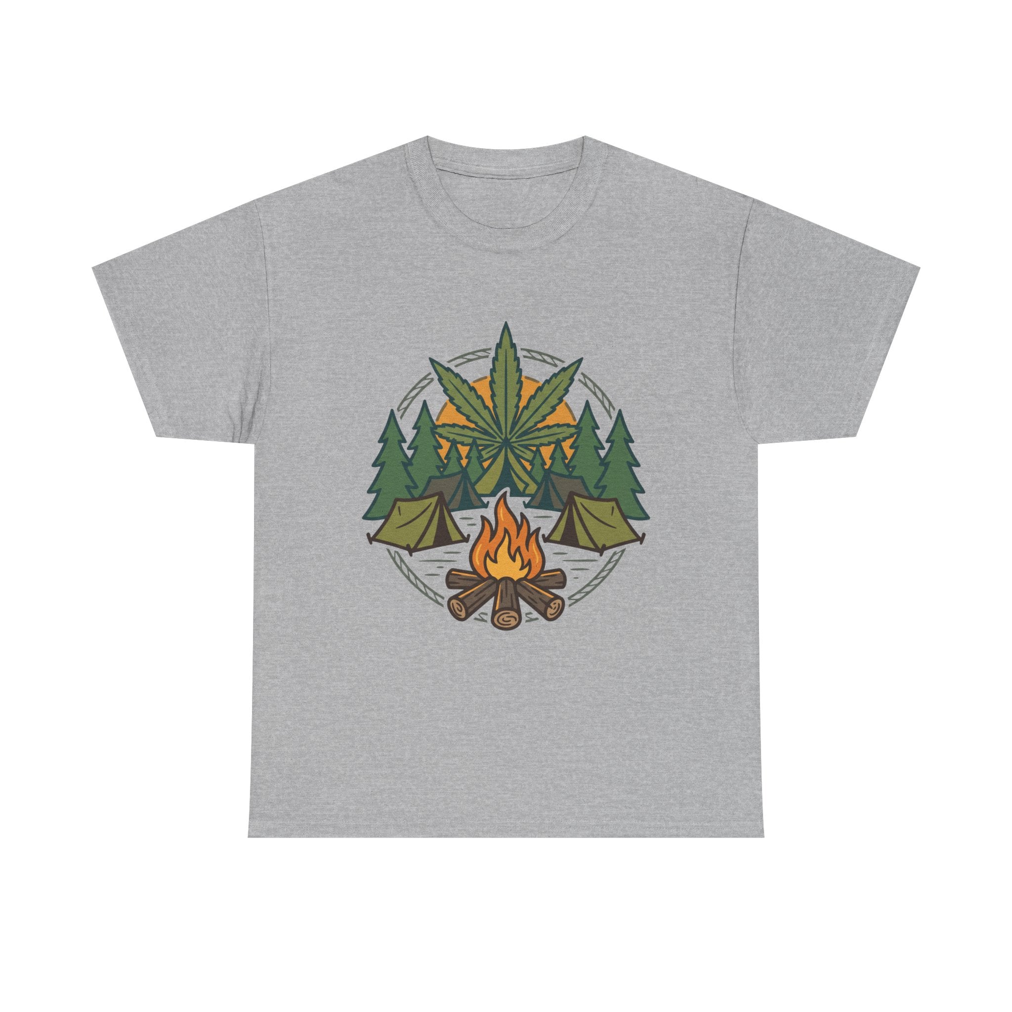 Camping Cannabis T‑Shirt – Outdoorsy Weed Leaf Campfire Graphic Tee