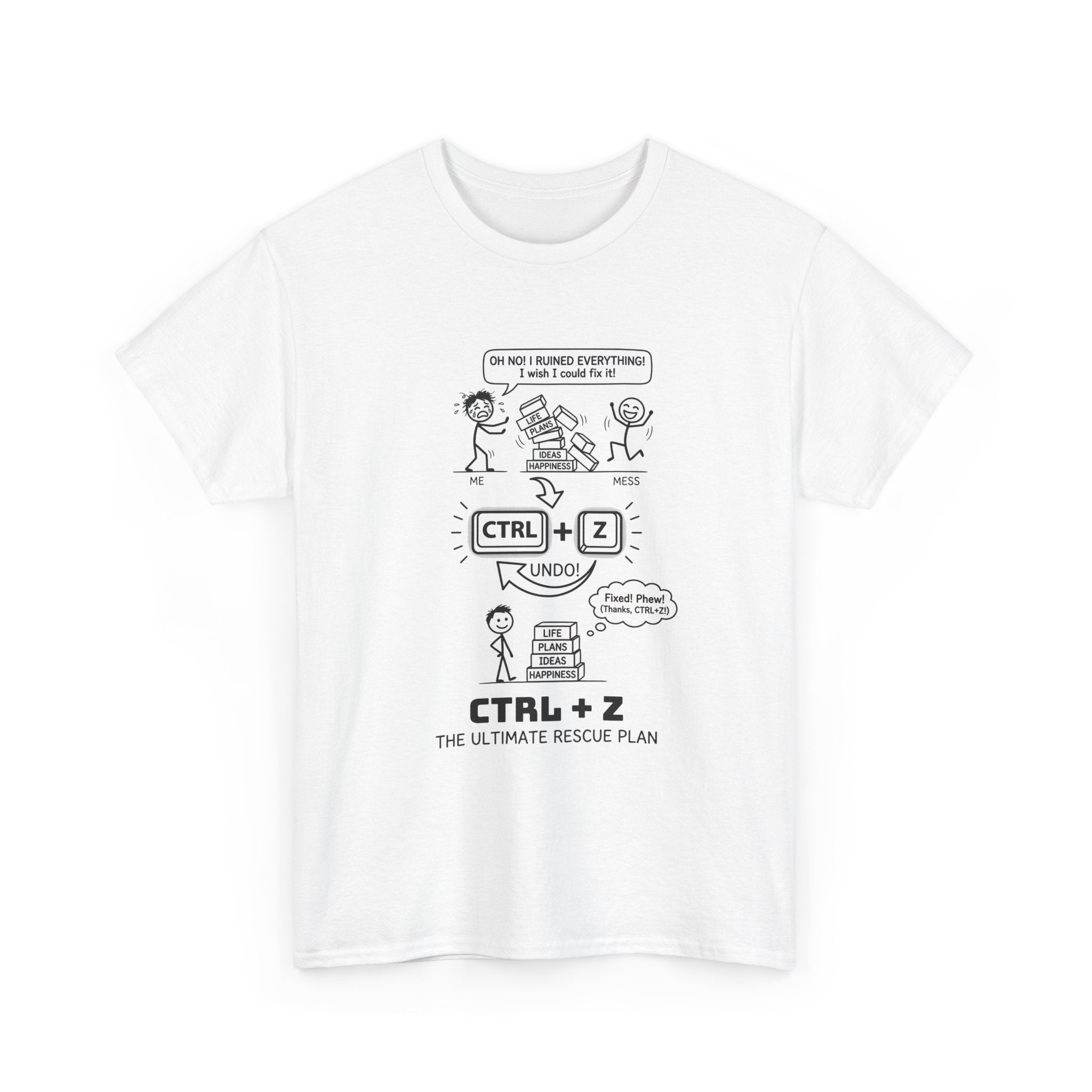 CTRL + Z T-Shirt — Funny Programmer Comic Tee ("The Ultimate Rescue Plan")