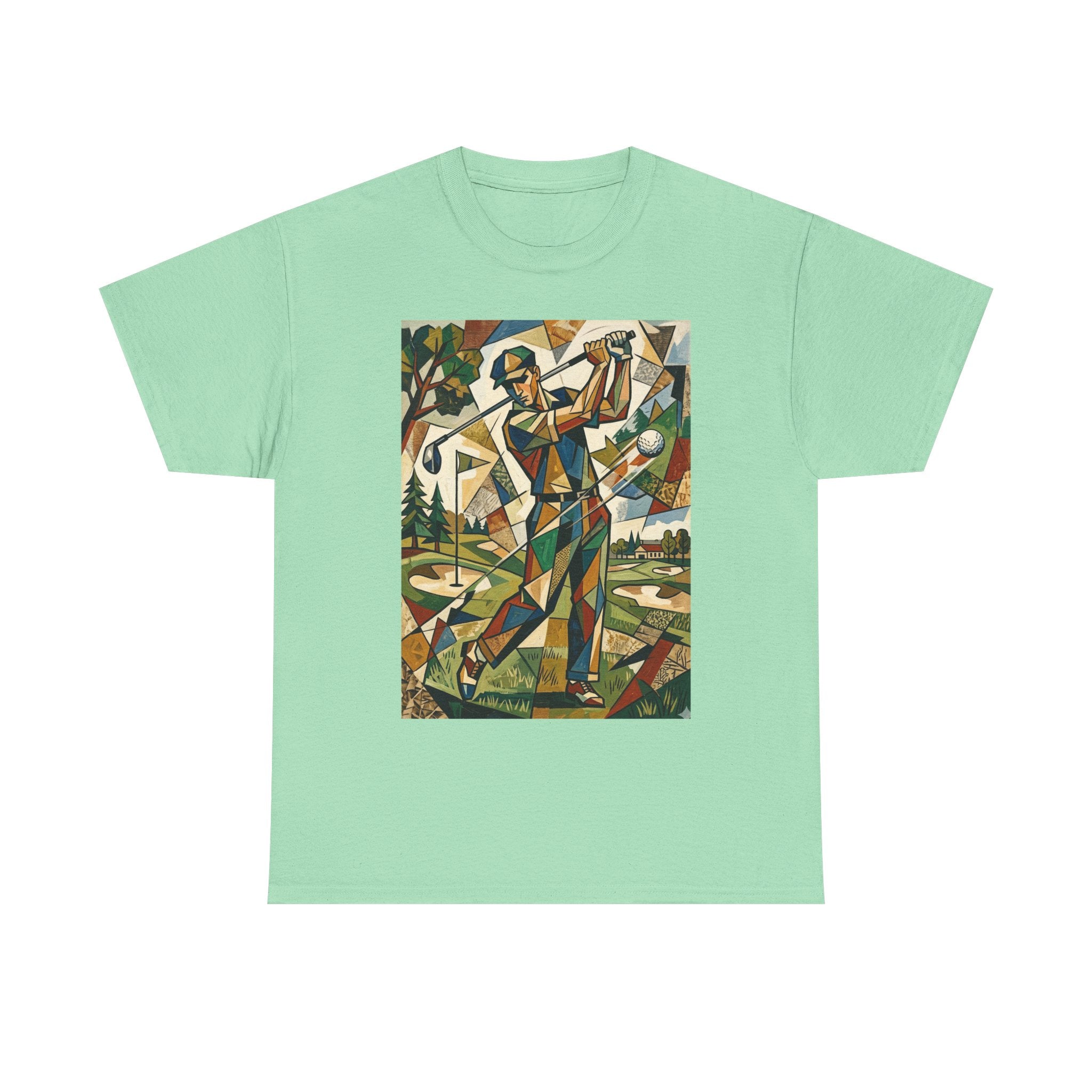 Abstract Golfer Art T-Shirt — Colorful Geometric Golf Scene Tee