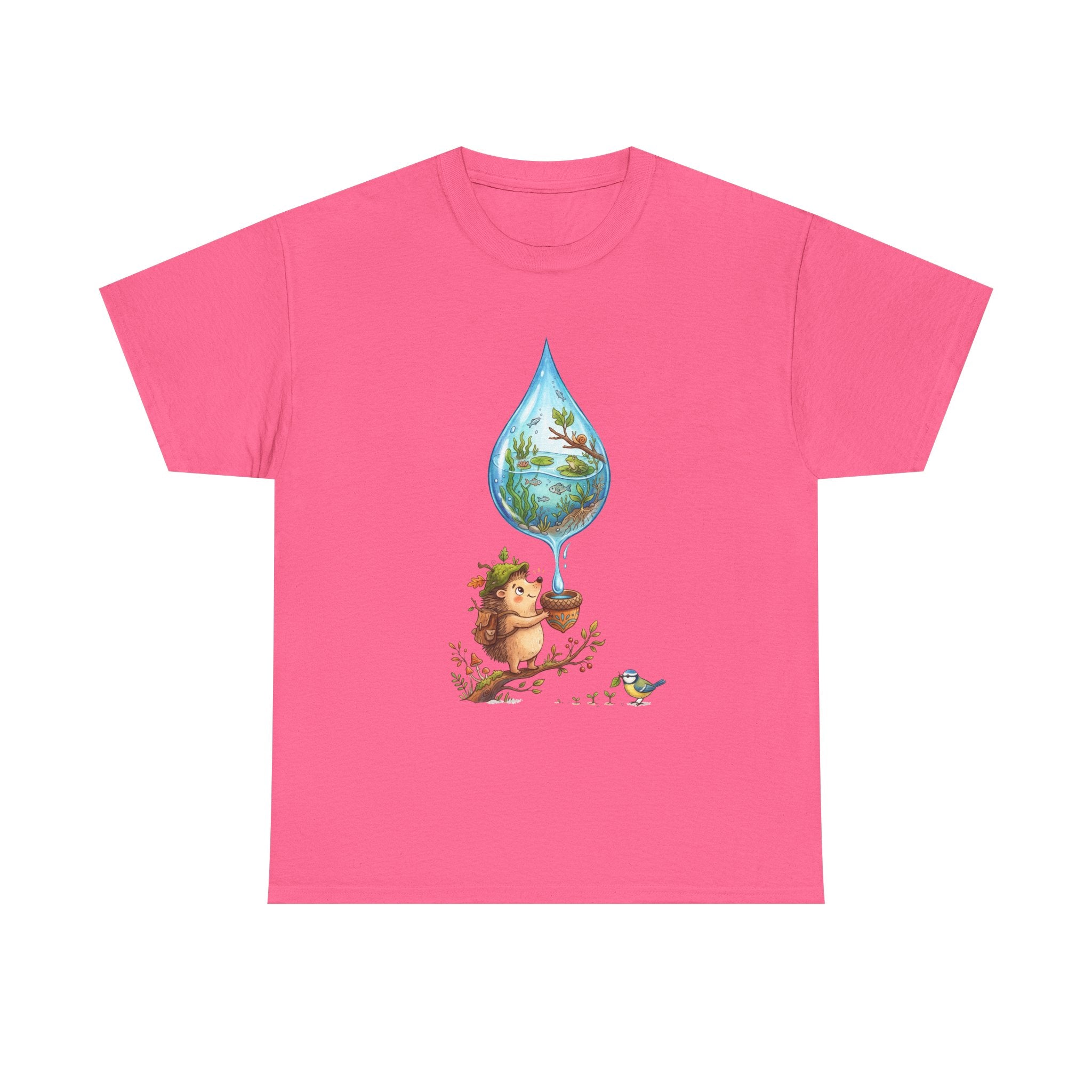 Eco Hedgehog Water Drop T‑Shirt — Wildlife Nature Illustration