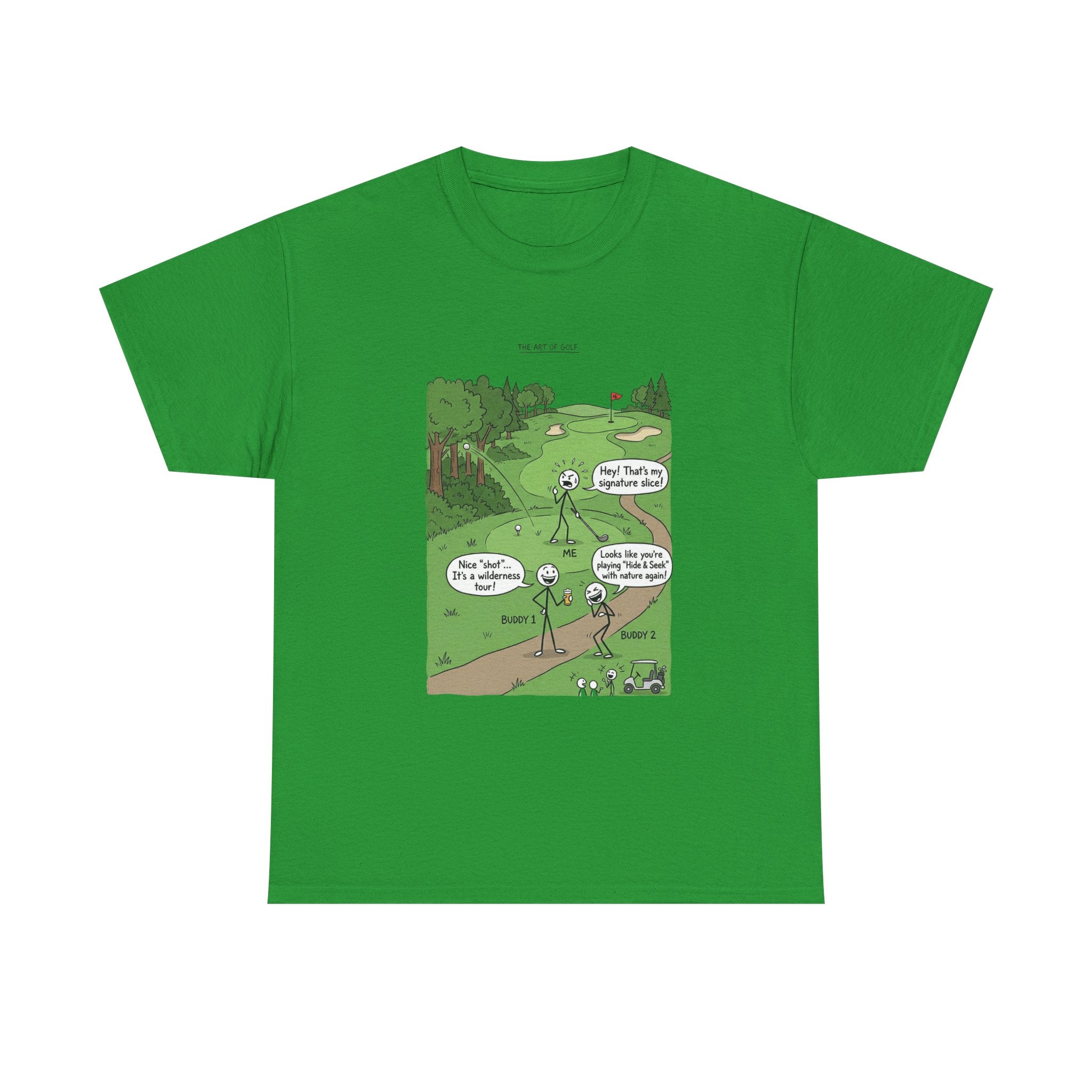 Golf Cartoons Graphic Tee — Funny Golf Humor T-Shirt ("Fore! That's a Mulligan, Dad")