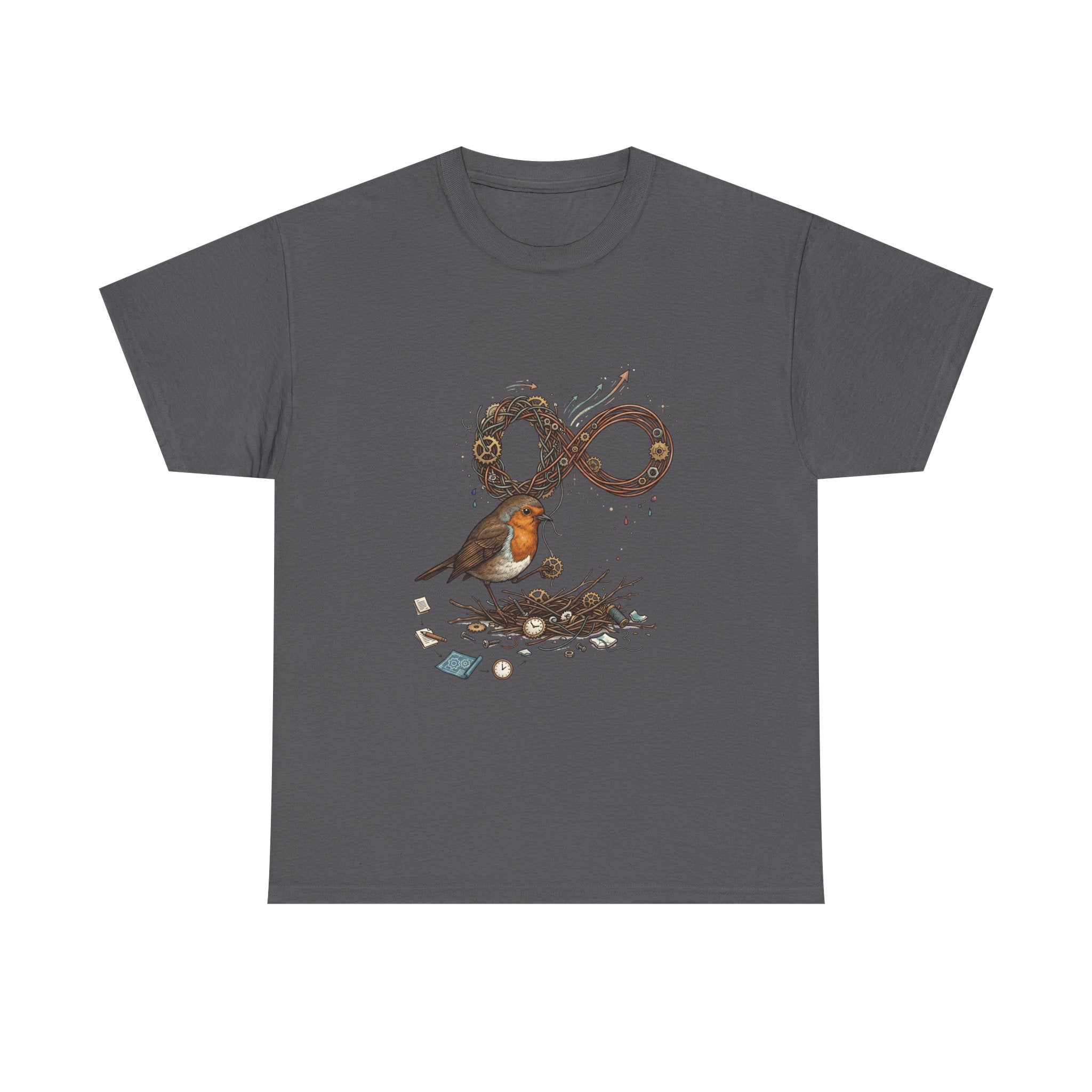Robin & Infinity Symbol Tee — Nature-Inspired Bird Nest Graphic Shirt idk