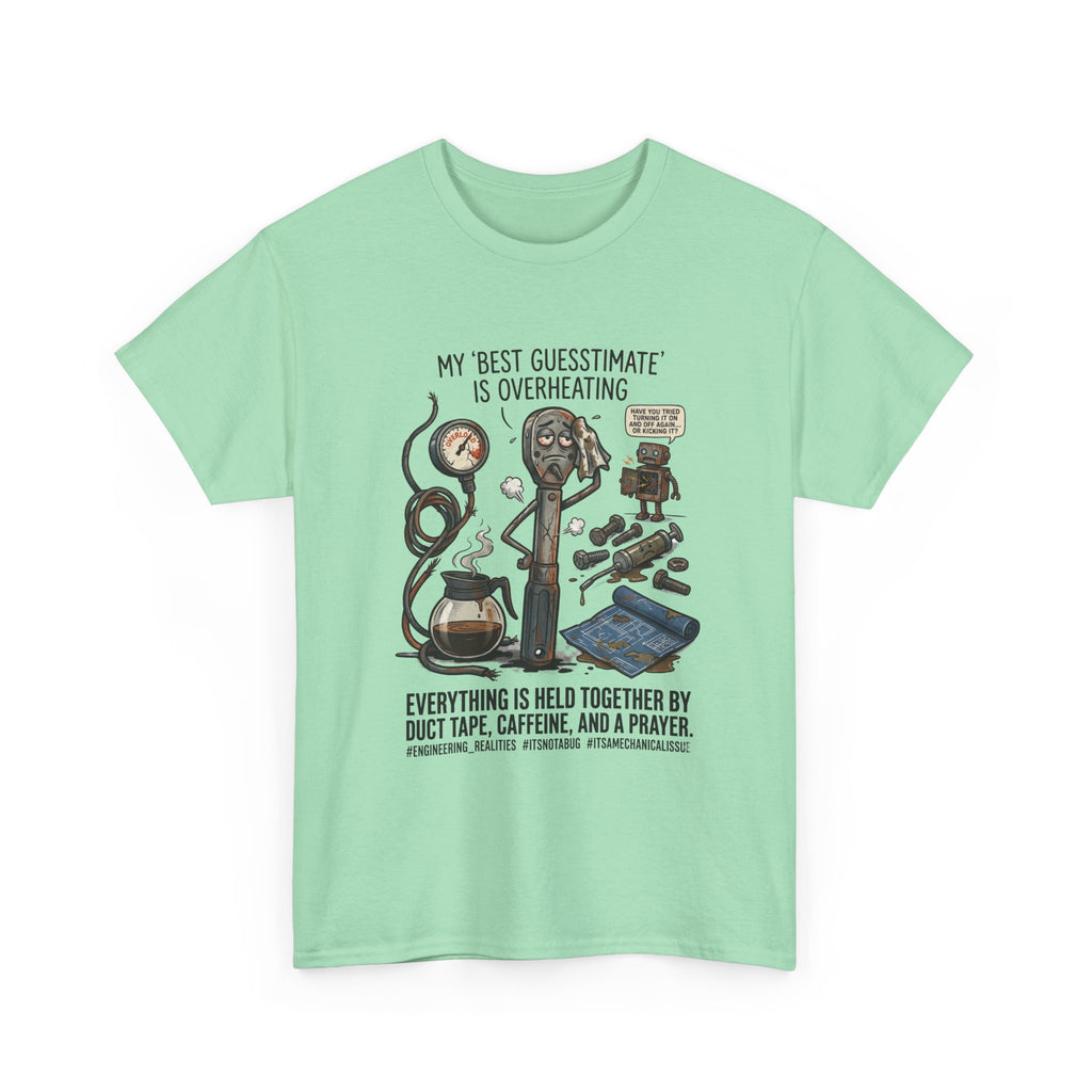 Mechanic Humor T-Shirt - "My Best Guessmate Is Overheating" Vintage Tools, Duct Tape & Caffeine Tee