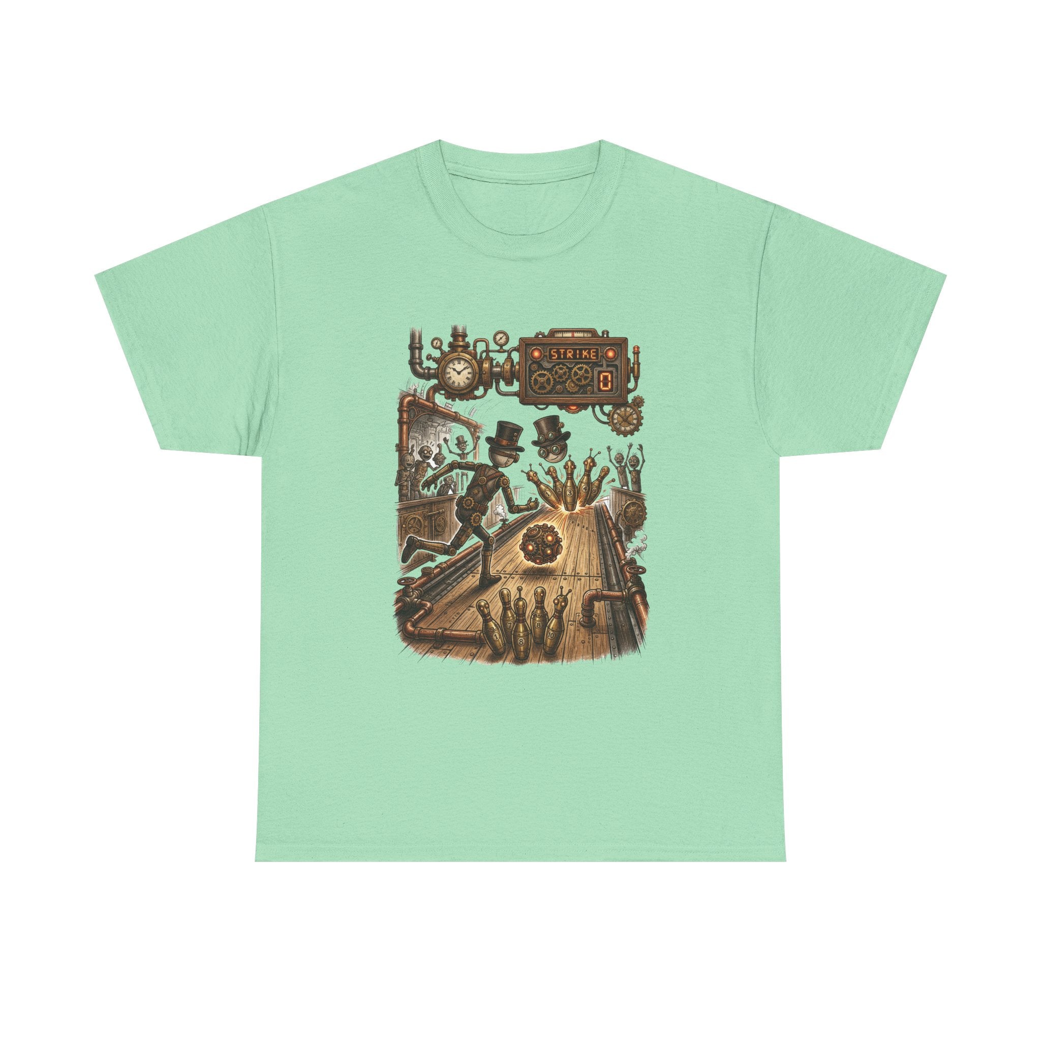 Steampunk Bowling T-Shirt — Vintage Train & Gears Graphic Tee