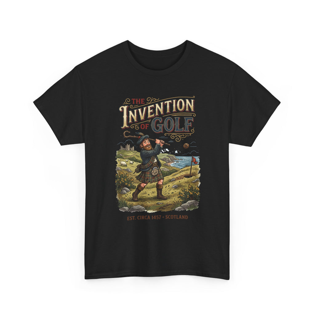 Golf T-Shirt — "The Invention of Golf" Vintage Scotland Design