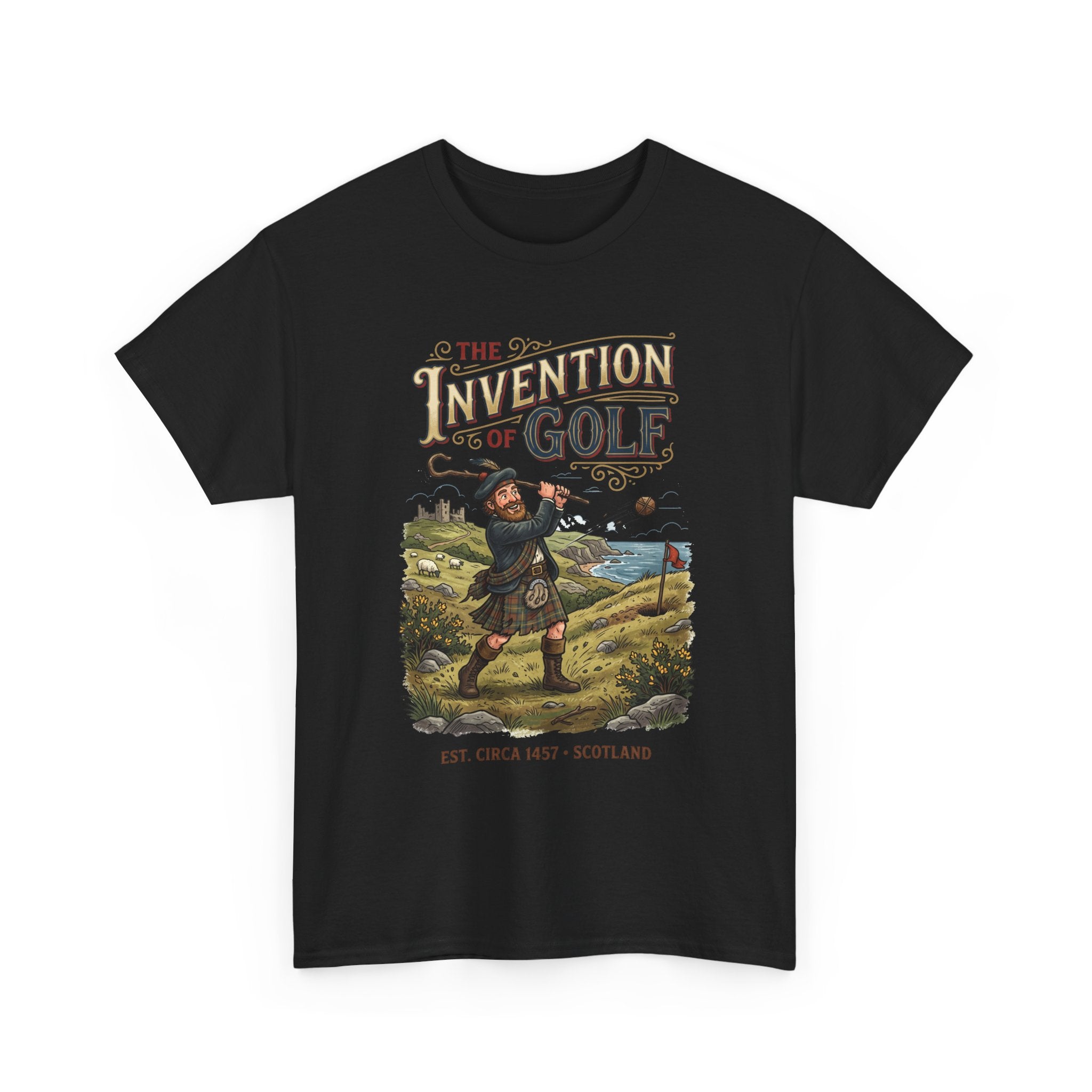 Golf T-Shirt — "The Invention of Golf" Vintage Scotland Design