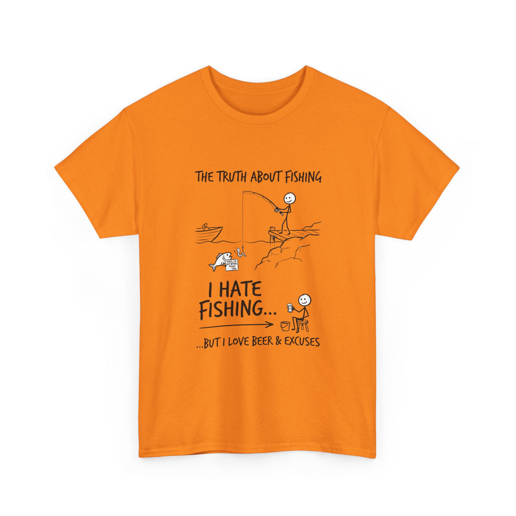 Fishing Joke Tee — "I Hate Fishing... But I Love Beer & Excuses"