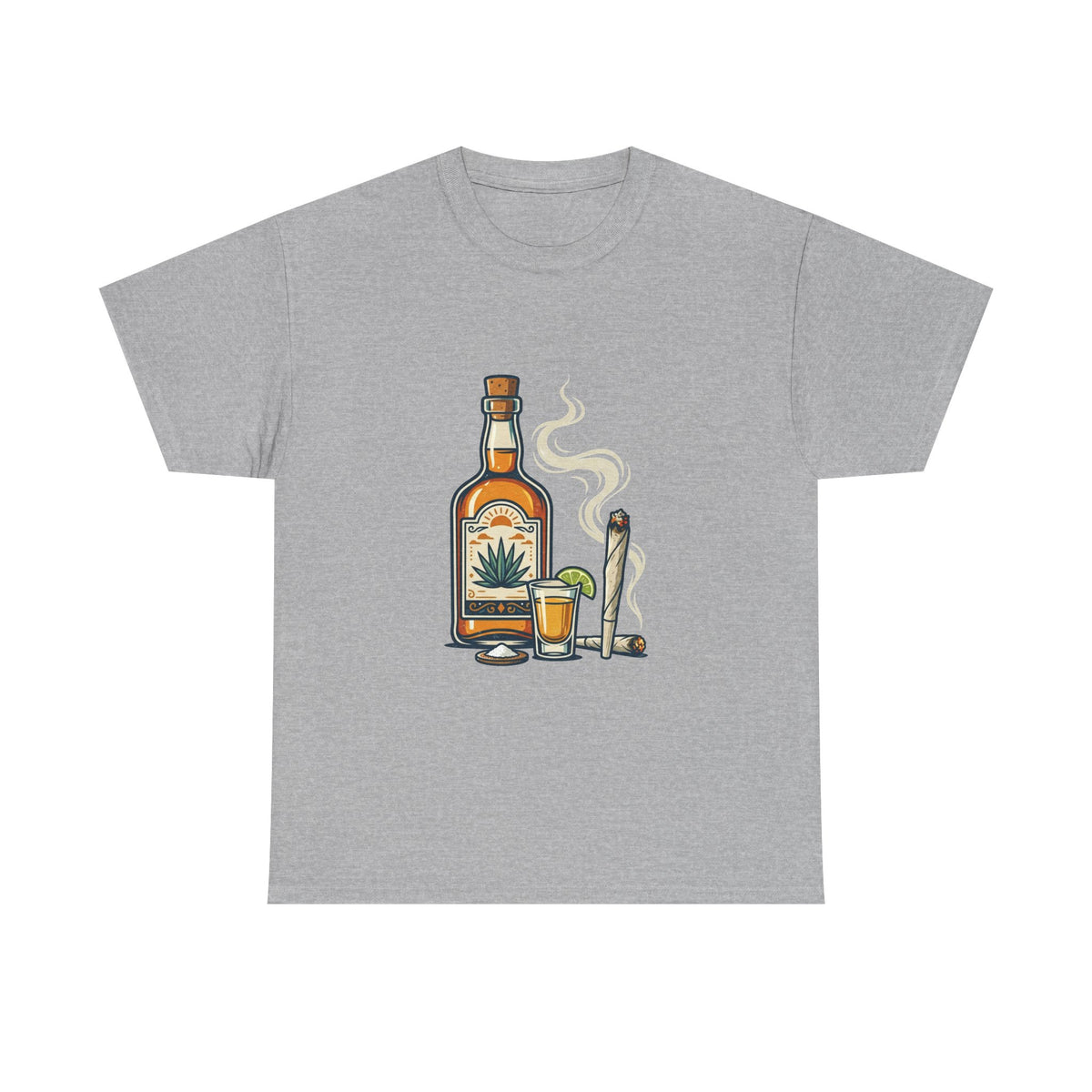 1 Tequila & Joint T-Shirt — Mexican Agave Bottle with Shot Glass and Joint Graphic
