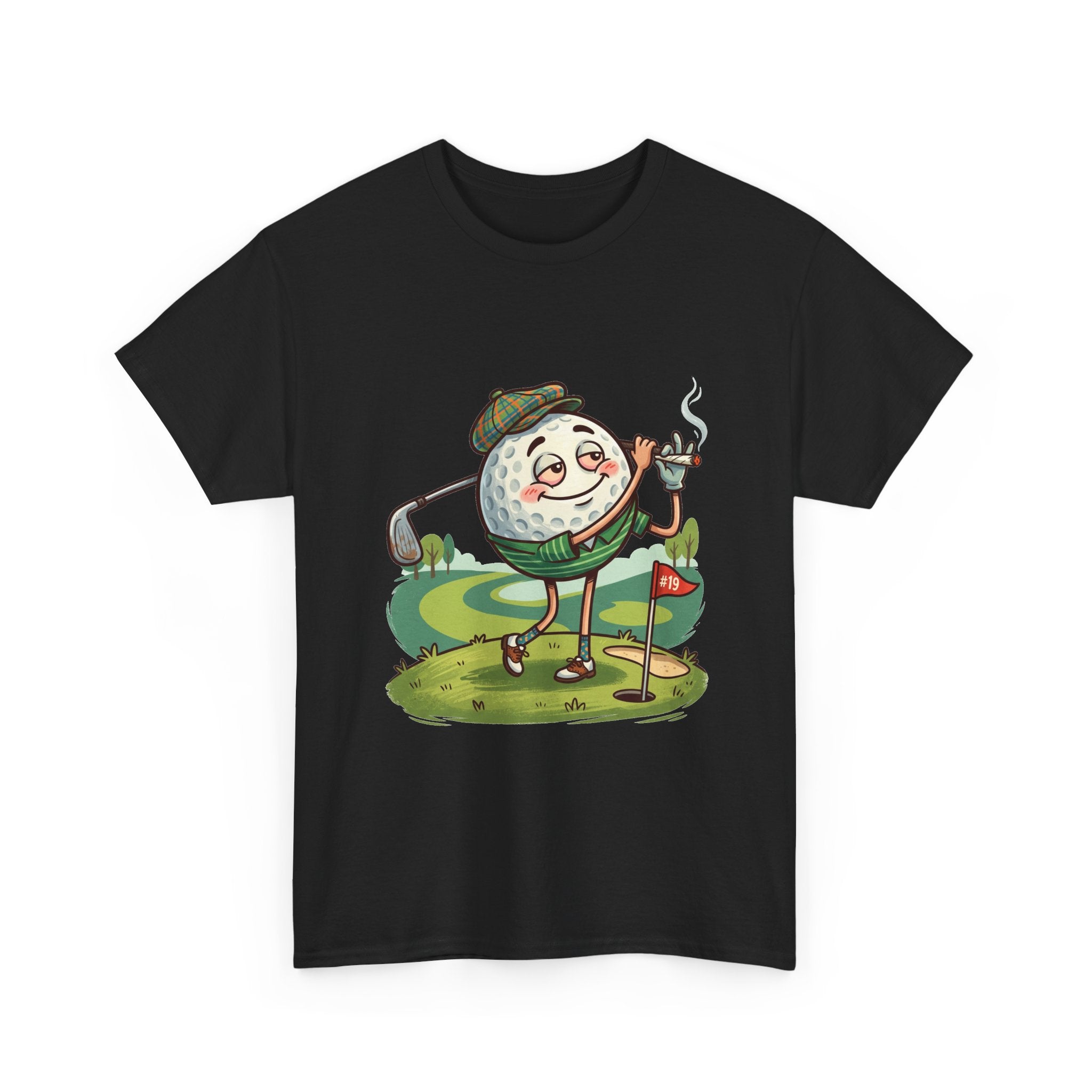 Golf Ball Character Weed T‑Shirt — Funny Retro Golfer Cartoon Tee
