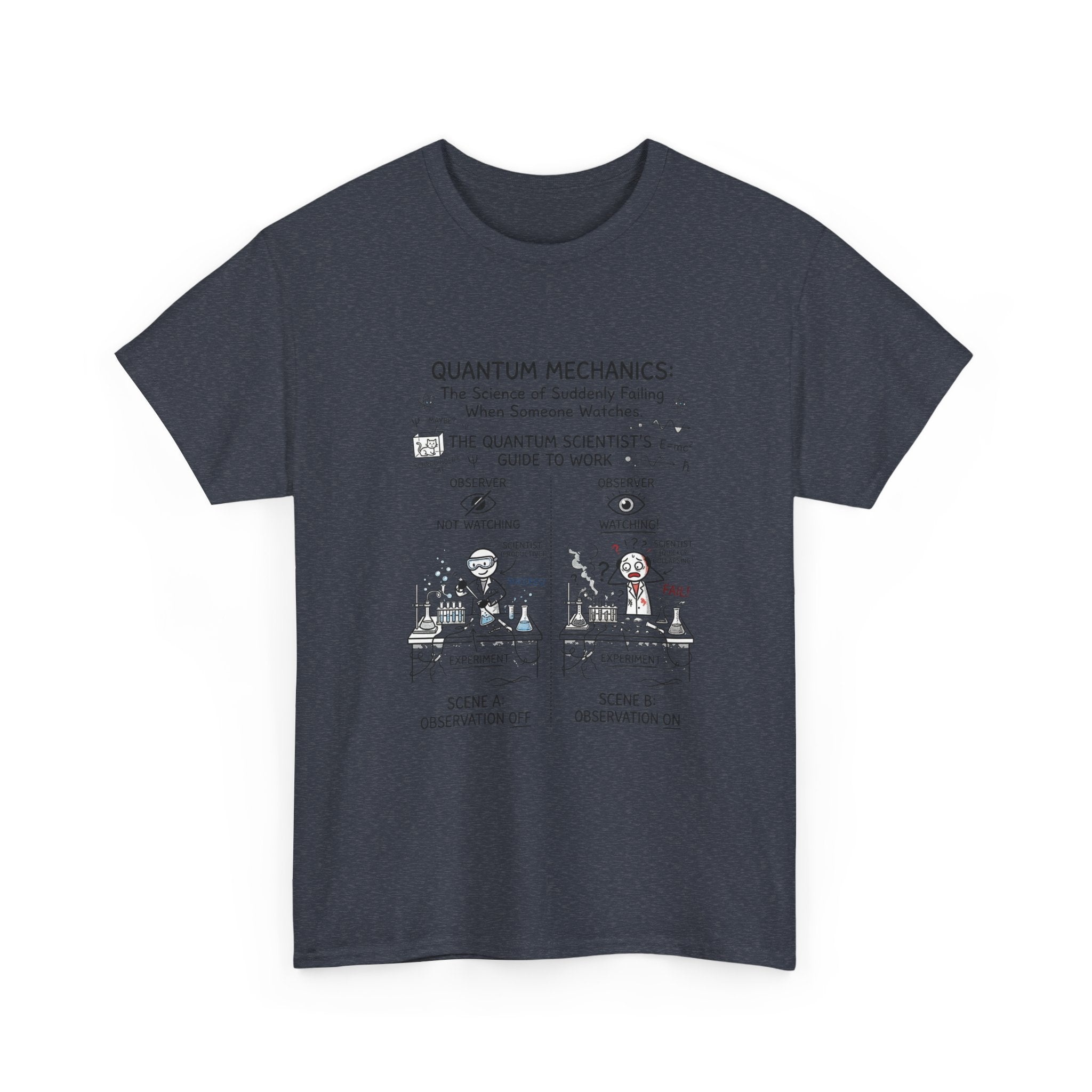 Quantum Mechanics Cartoon T‑Shirt — Funny Science Diagram Tee