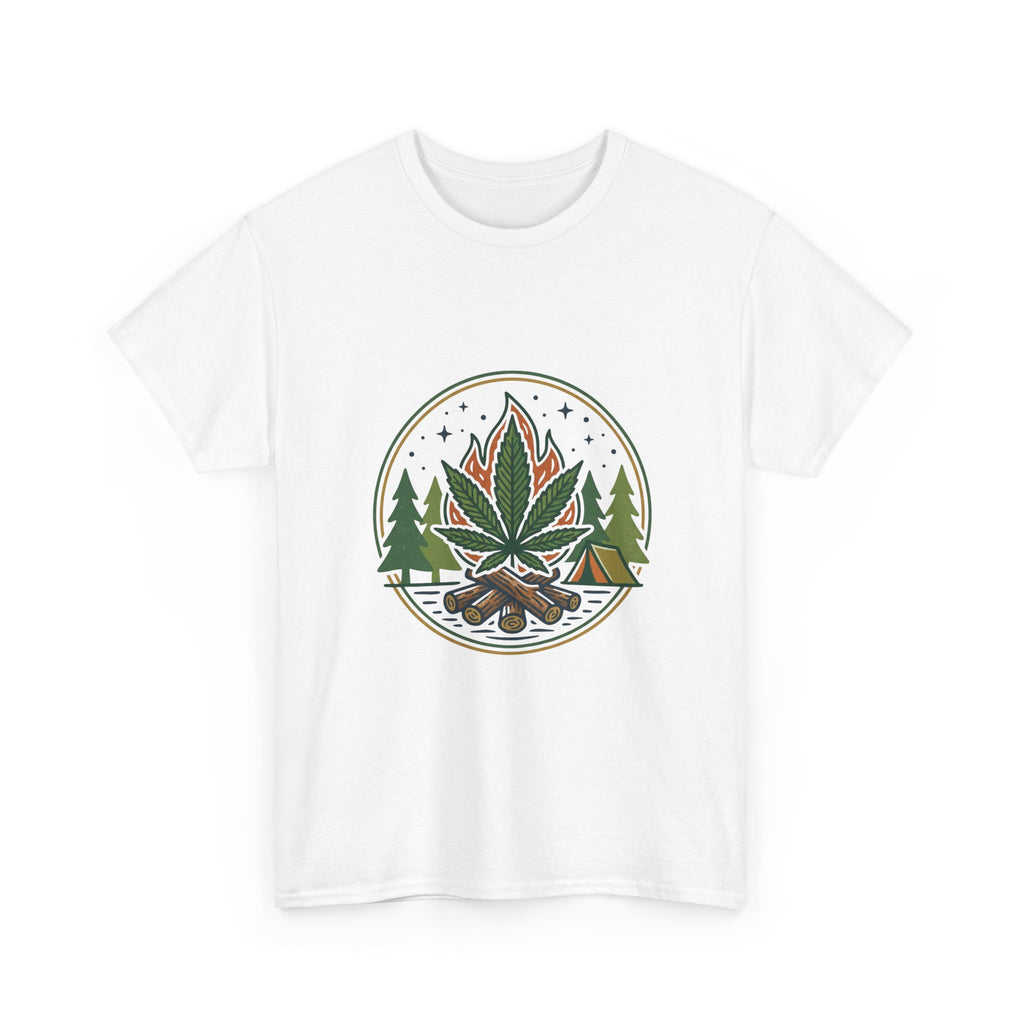 Cannabis Campfire Tee — Outdoor Weed Leaf Forest Graphic T-Shirt