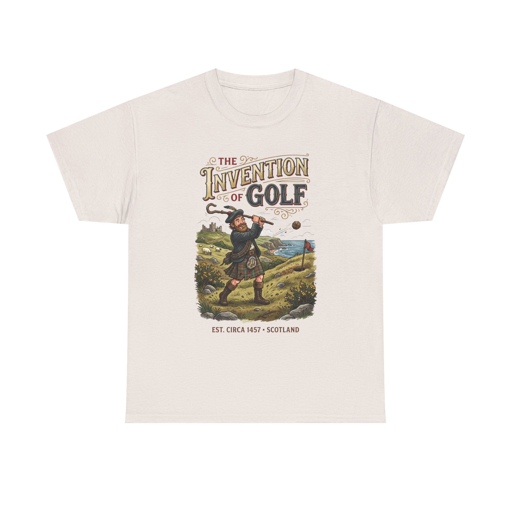 Golf T-Shirt — "The Invention of Golf" Vintage Scotland Design