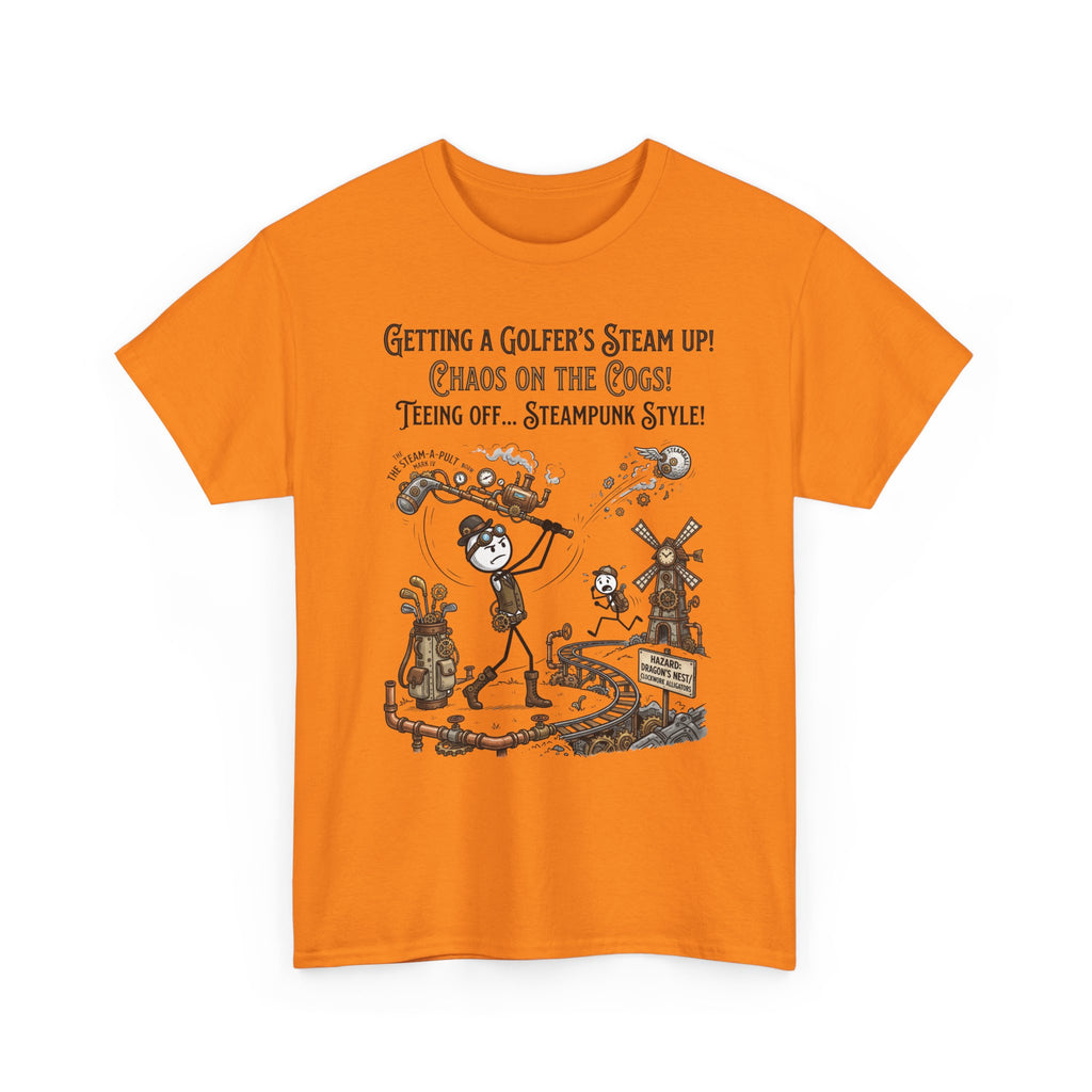 Steampunk Golf T-Shirt - "Getting a Golfer's Steam Up! Chaos on the Cogs" Graphic Tee