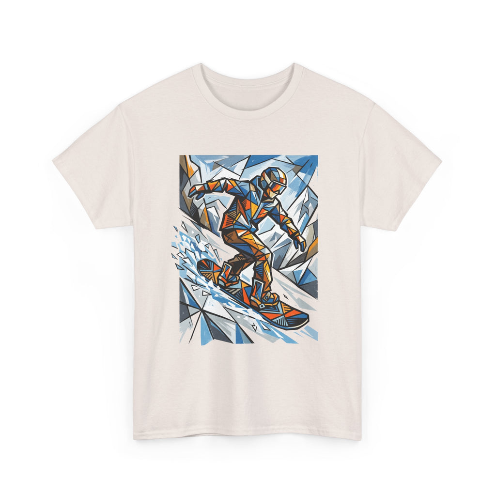Snowboarder Geometric Art T-Shirt — Abstract Winter Sports Graphic Tee