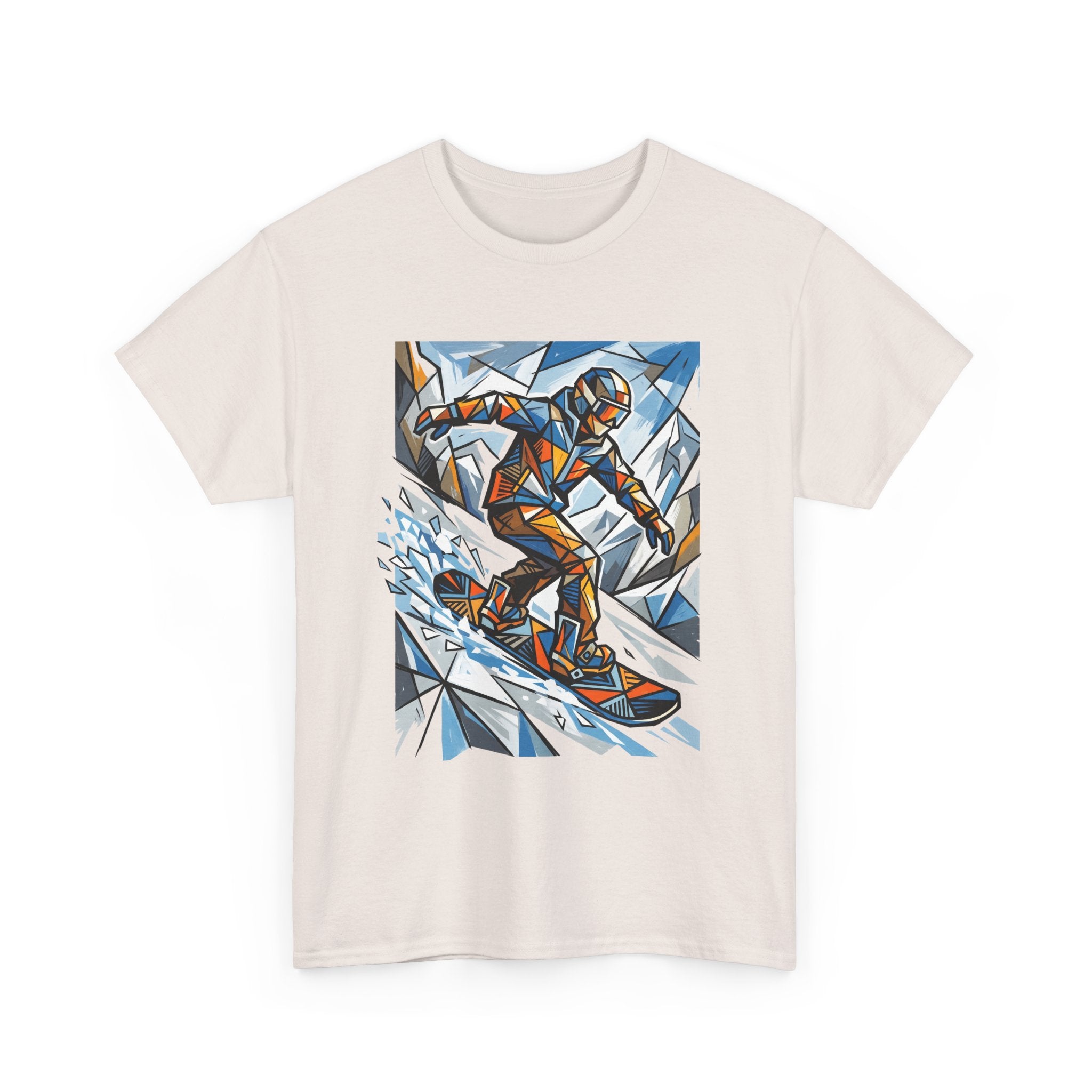 Snowboarder Geometric Art T-Shirt — Abstract Winter Sports Graphic Tee