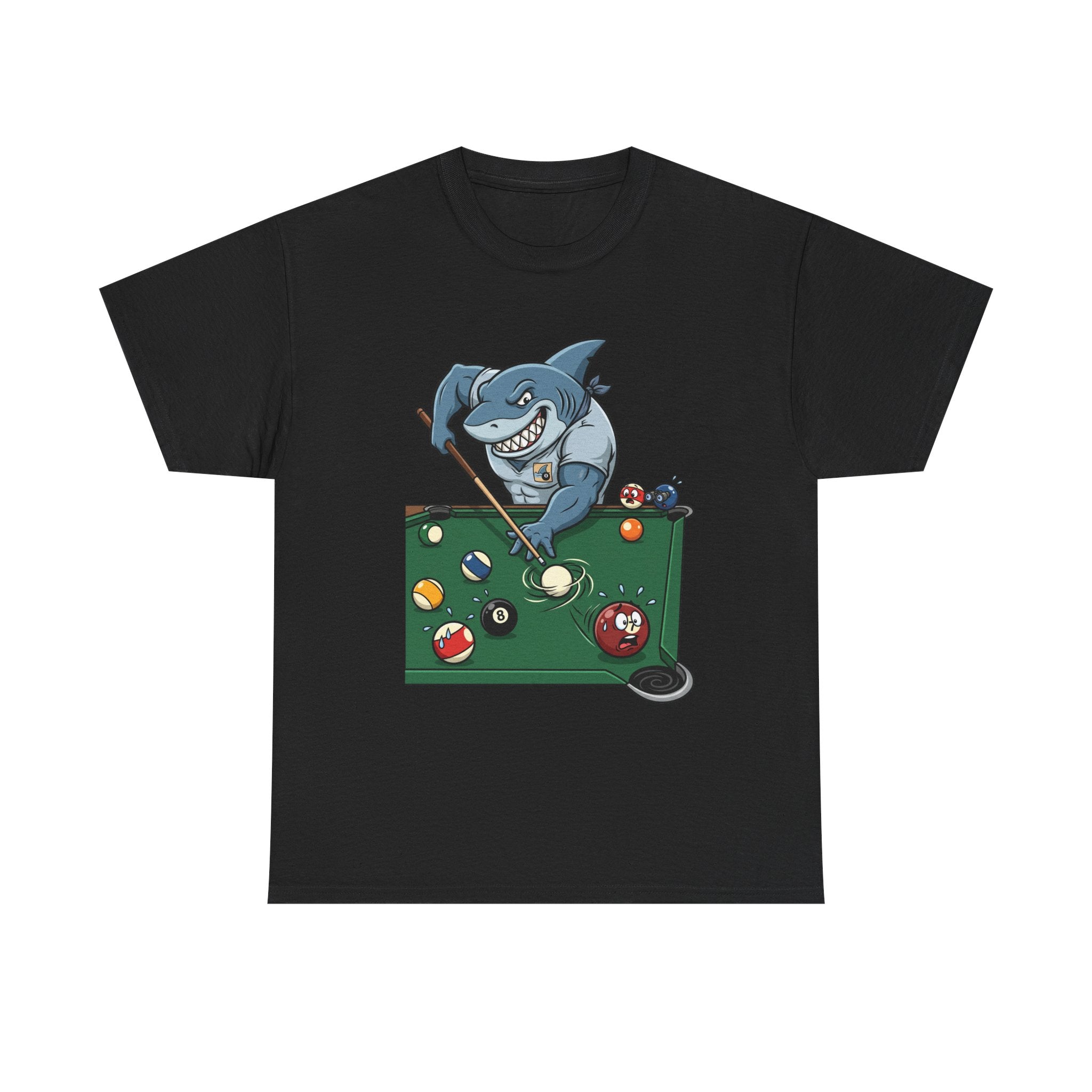 Shark Playing Pool T‑Shirt — Funny Billiards Shark Graphic Tee